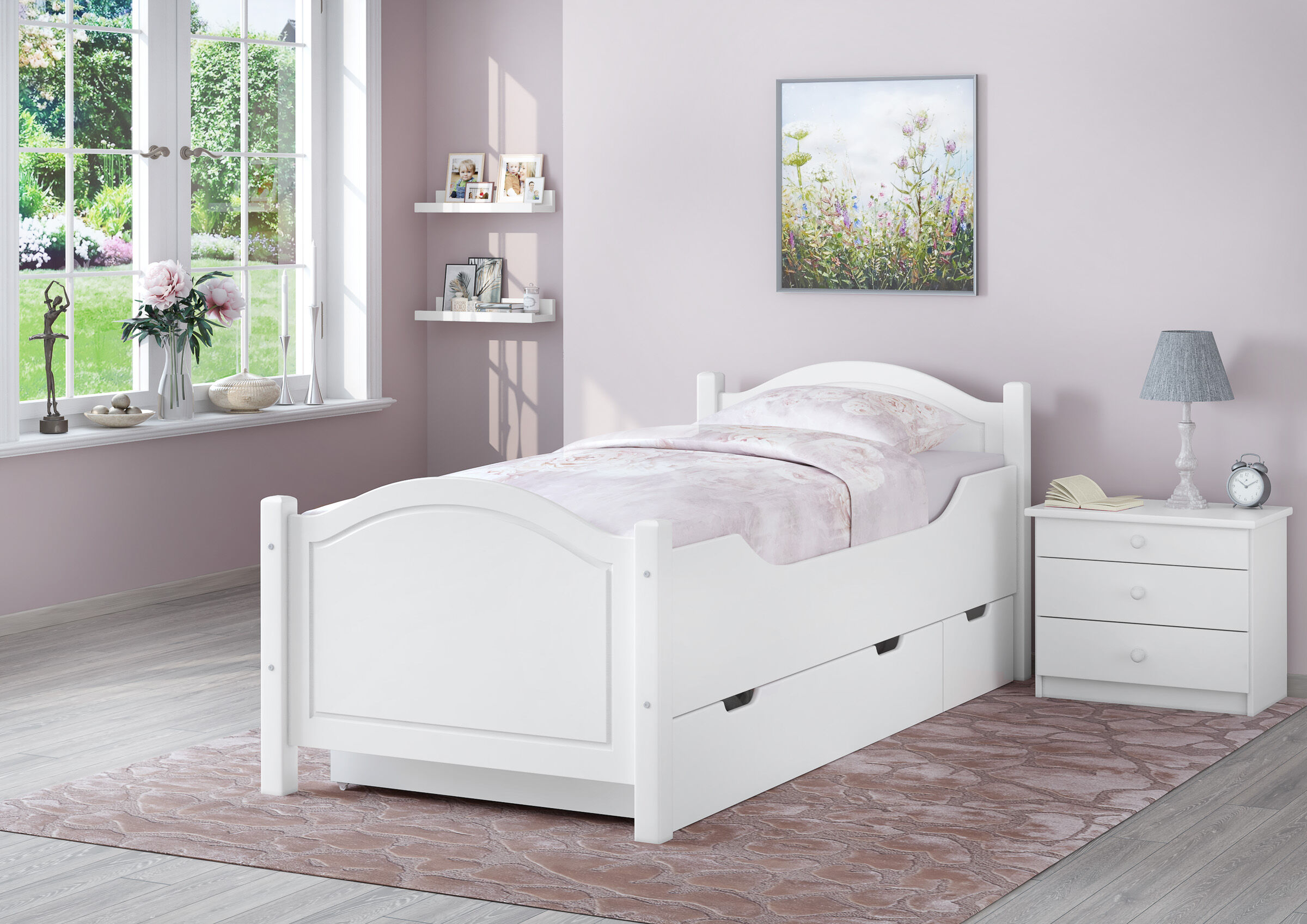 Sei varianti di letto classico bianco anche x ANZIANI 90x200 Pino massello V-60.40-09W