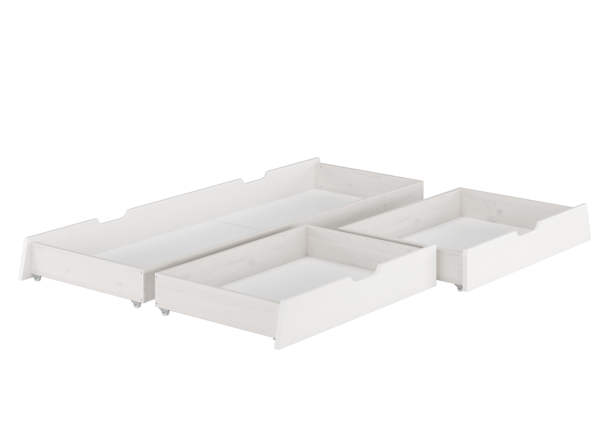 Weißes Bett 140x200 Kiefer massiv mit 3-teiligem Schubladenset Zubehör wählbar V-60.54S8-14W