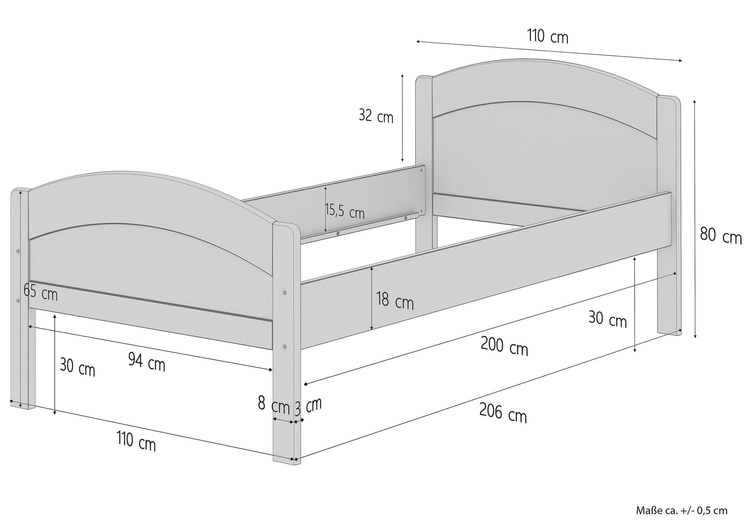 Cinque varianti di letto classico in Faggio massello largo 100x200 dal bordo alto V-60.75-10