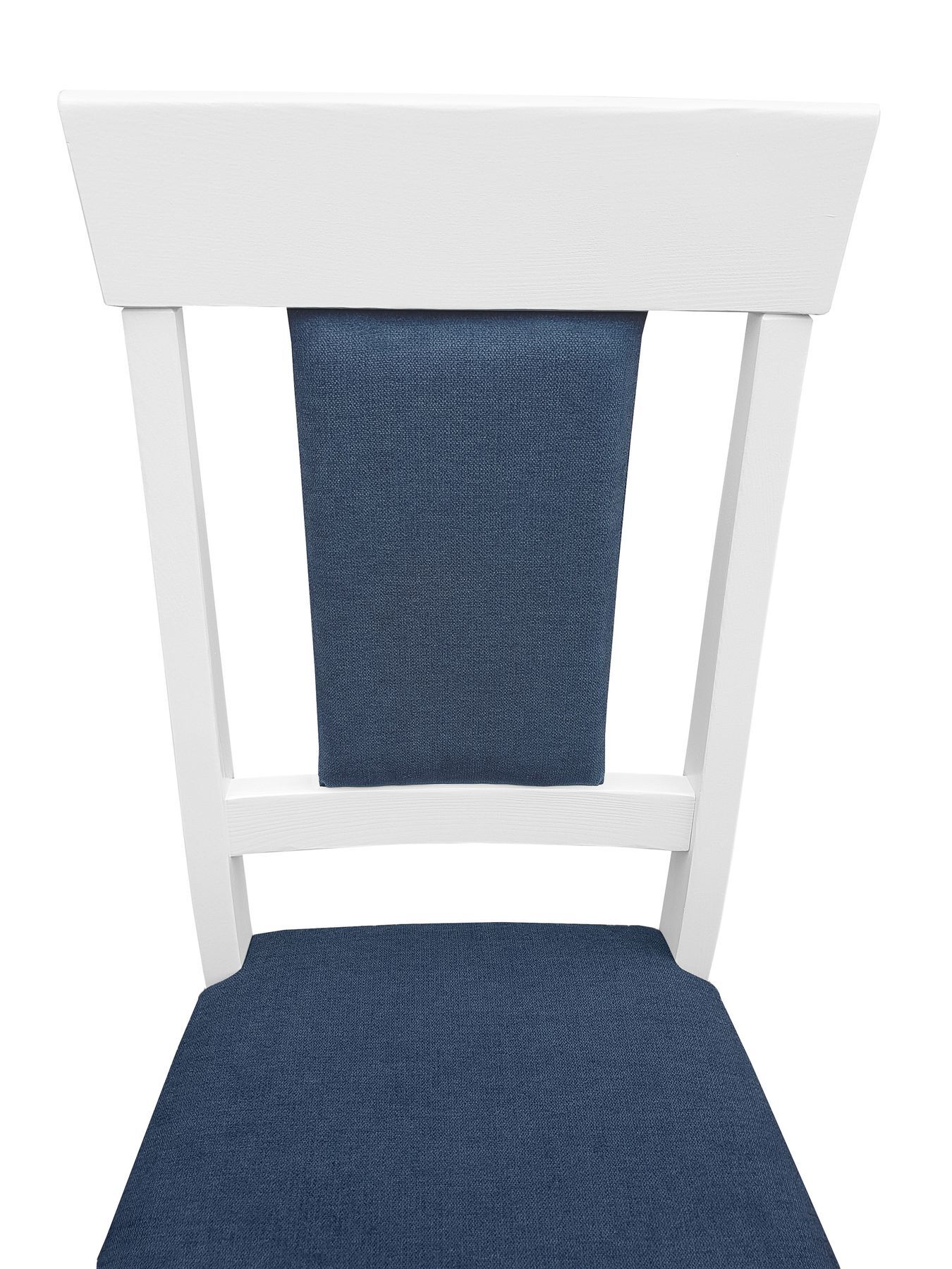 Lehne blau, weißer Stuhl