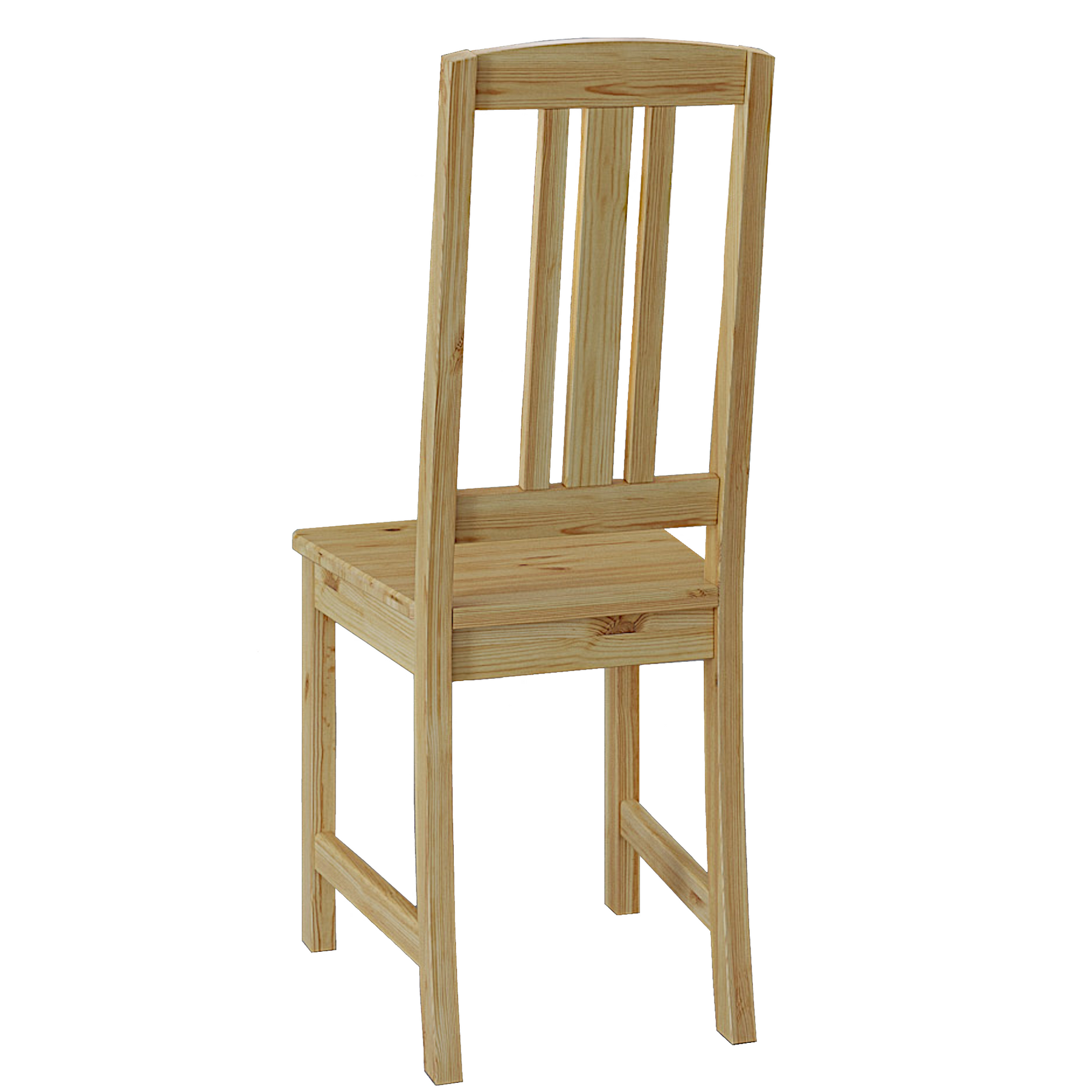  Stuhl aus Massivholz Kiefer mit sanft geschwungener Rückenlehne und vertikalen Streben 