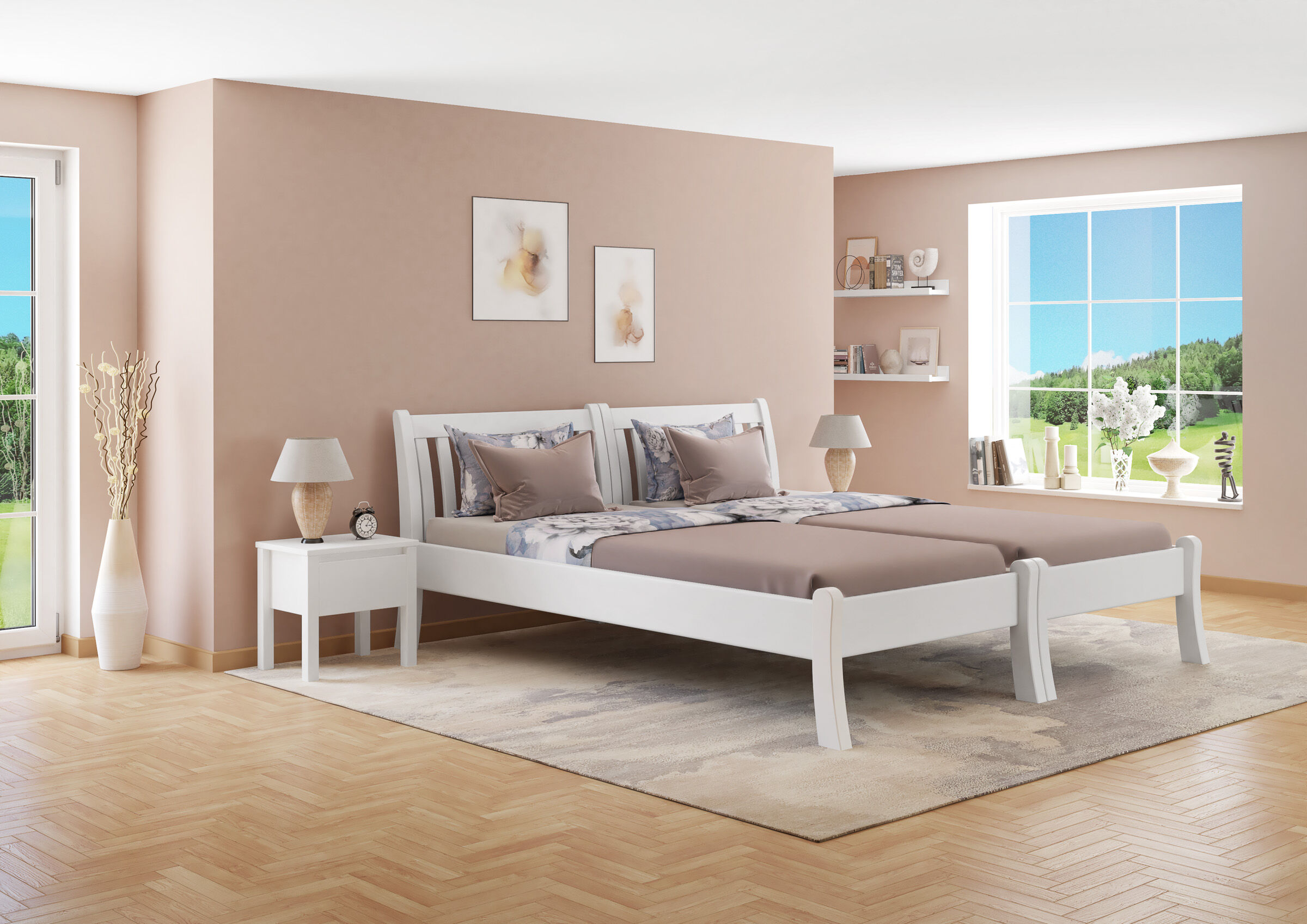 Cinque varianti di elegante letto una piazza 90x200 in Pino massello in Bianco V-60.61W-09