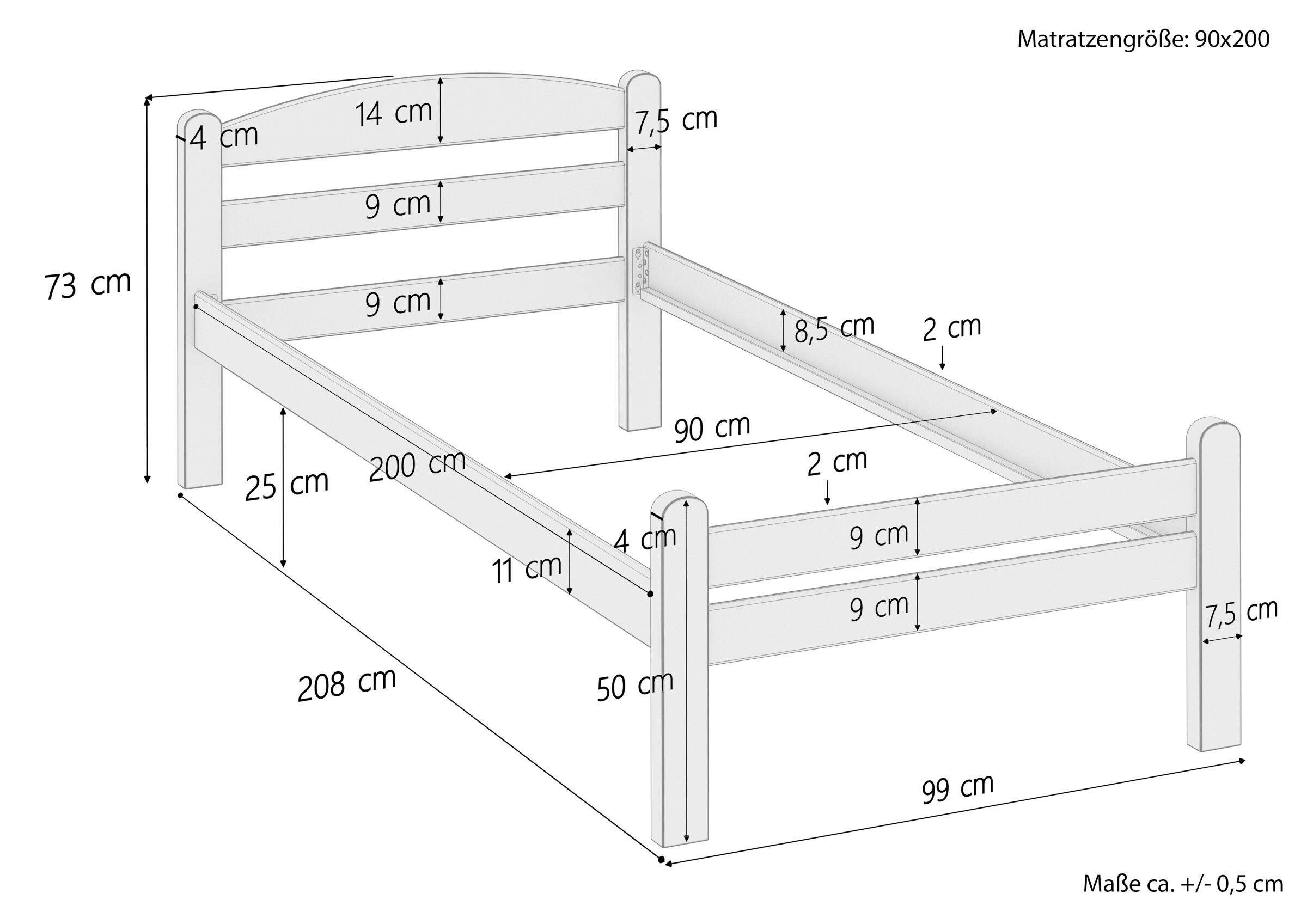 Sei varianti di letto una piazza stretta x ADULTI 90x200 in faggio massello laccato V-60.45-09