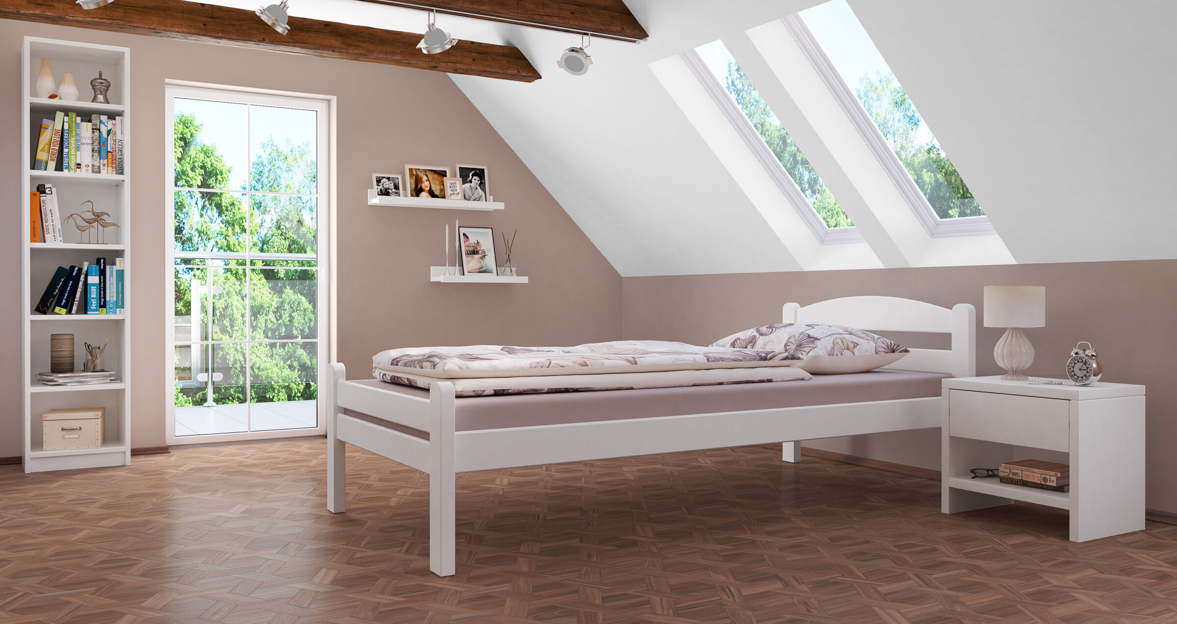 Sei varianti di letto bianco una piazza stretta x ADULTI80x200 in faggio massello V-60.45-08W