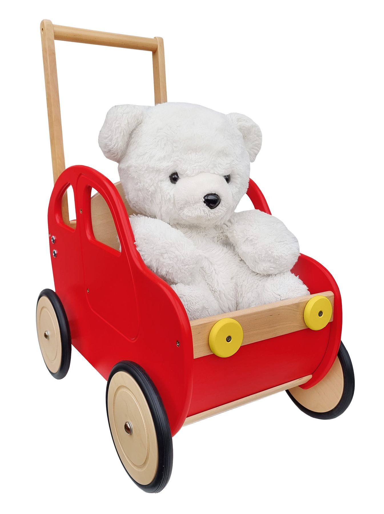 Solida carrozzina per bambini e bambolotti in legno massello 934-3100