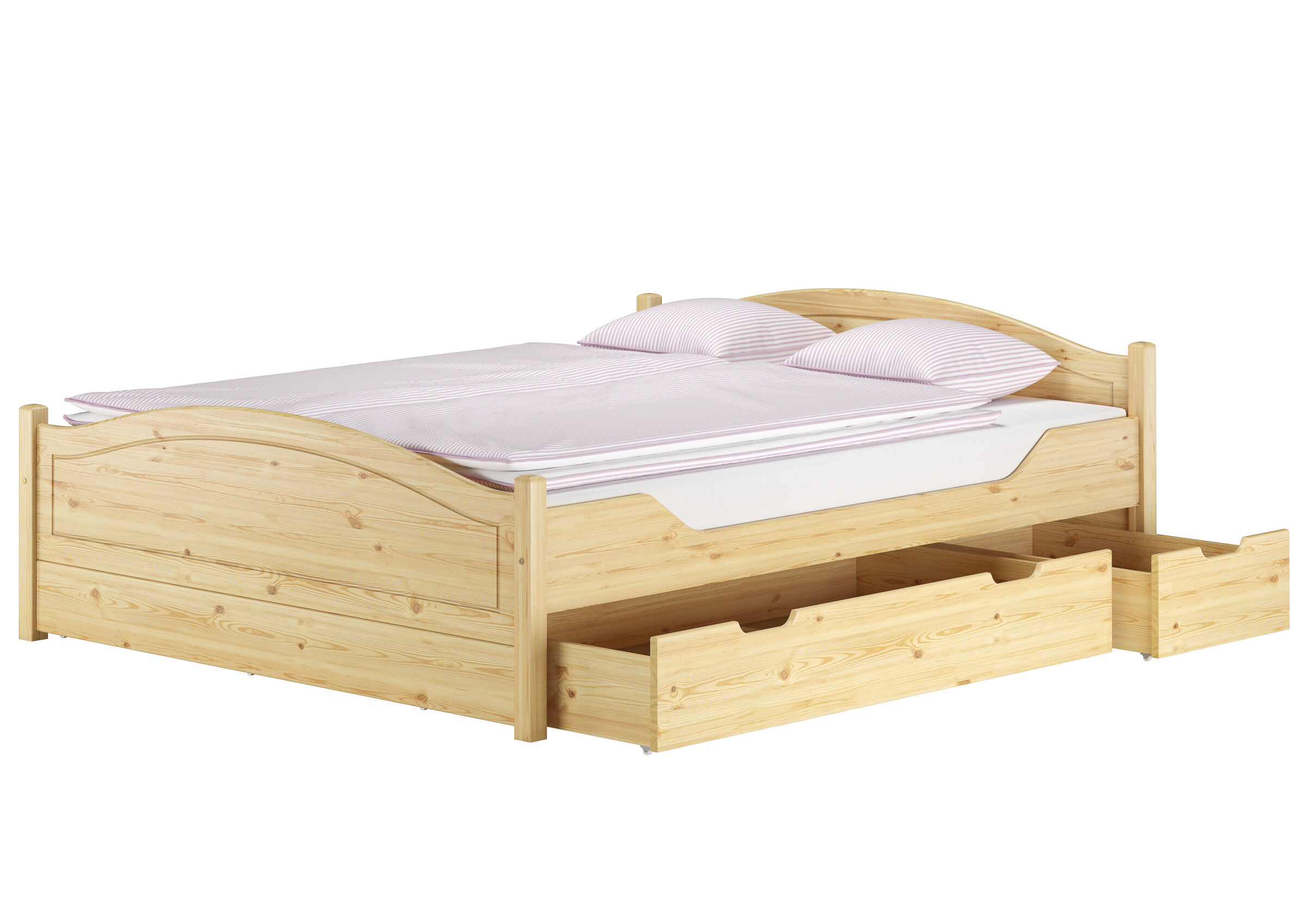 Quattro varianti di letto solido matrimoniale 160x200 in pino massello e 4 cassetti V-60.33-16