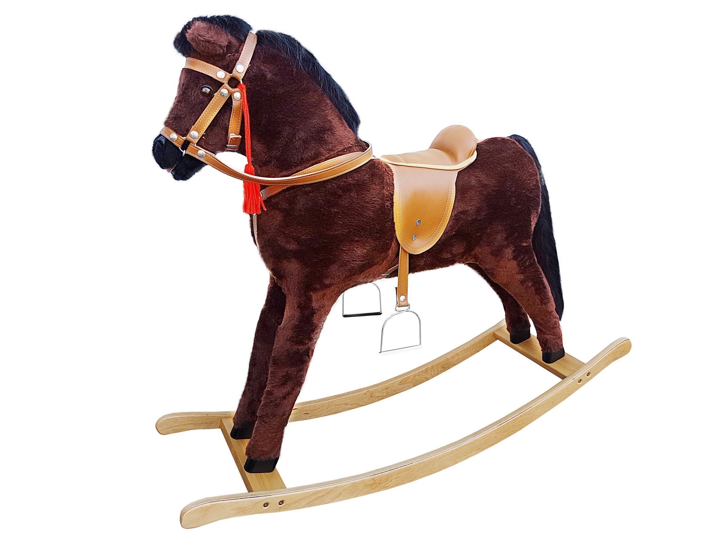 Grand cheval à bascule Cheval en peluche Cheval en bois brun 96-112 