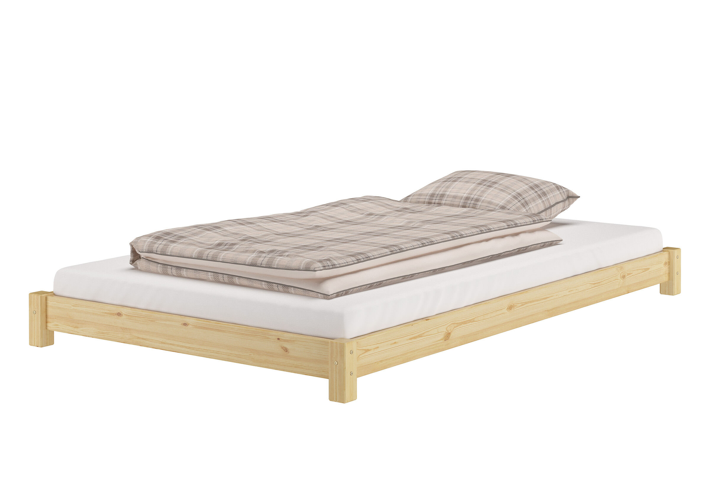 Tre varianti di letto una piazza e mezza futon molto basso 120x200 in pino massello V-60.51-12