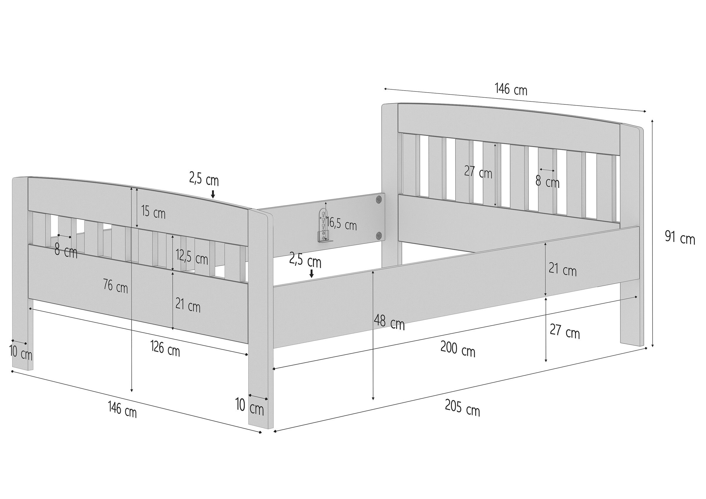 Stabiles Buchen-Doppelbett in zeitlosem Stil 140x200 mit wählbarem Zubehör V-60.76-14