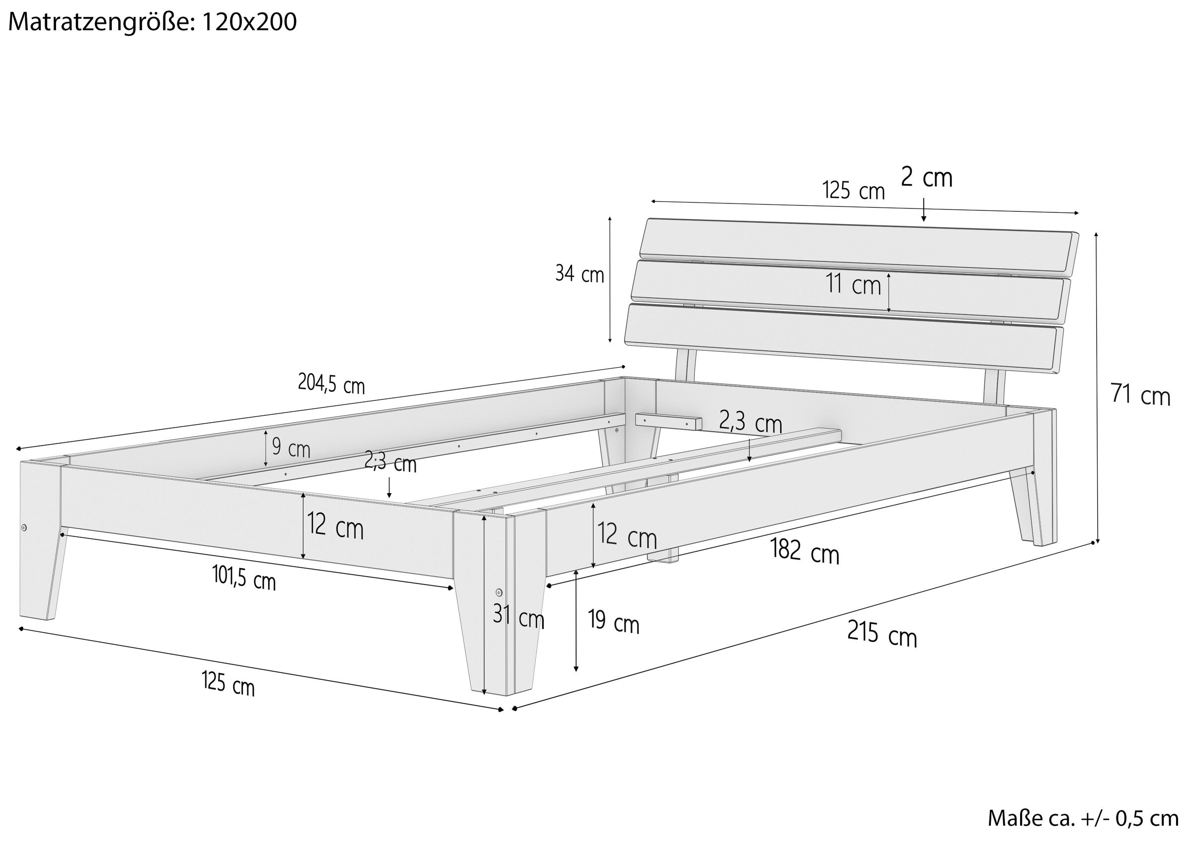 Tre varianti di solido elegante letto x materasso 120x200 in Pino massello V-60.62-12