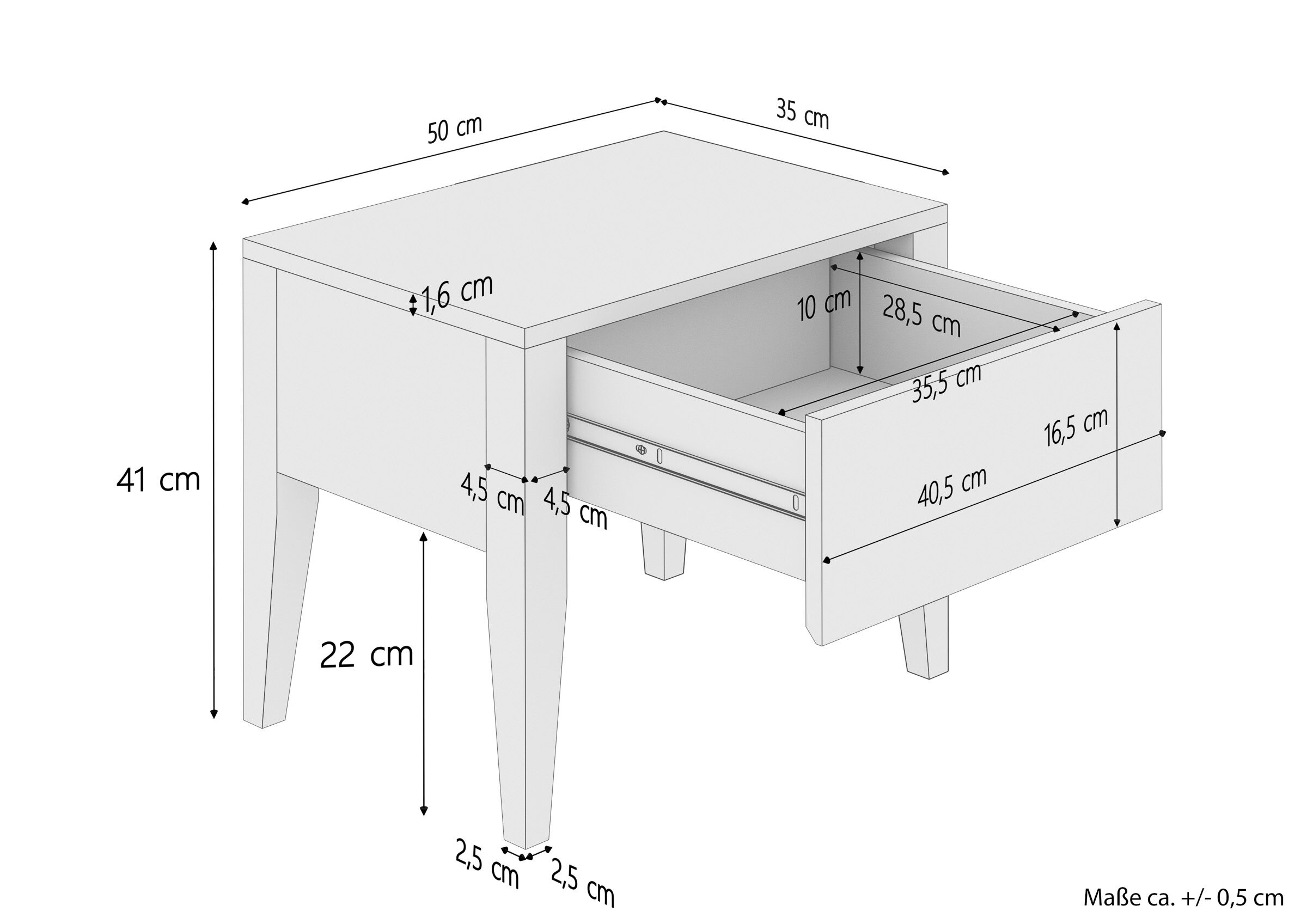 Nachttisch Buche massiv konische Form mit Schublade 90.20-K44