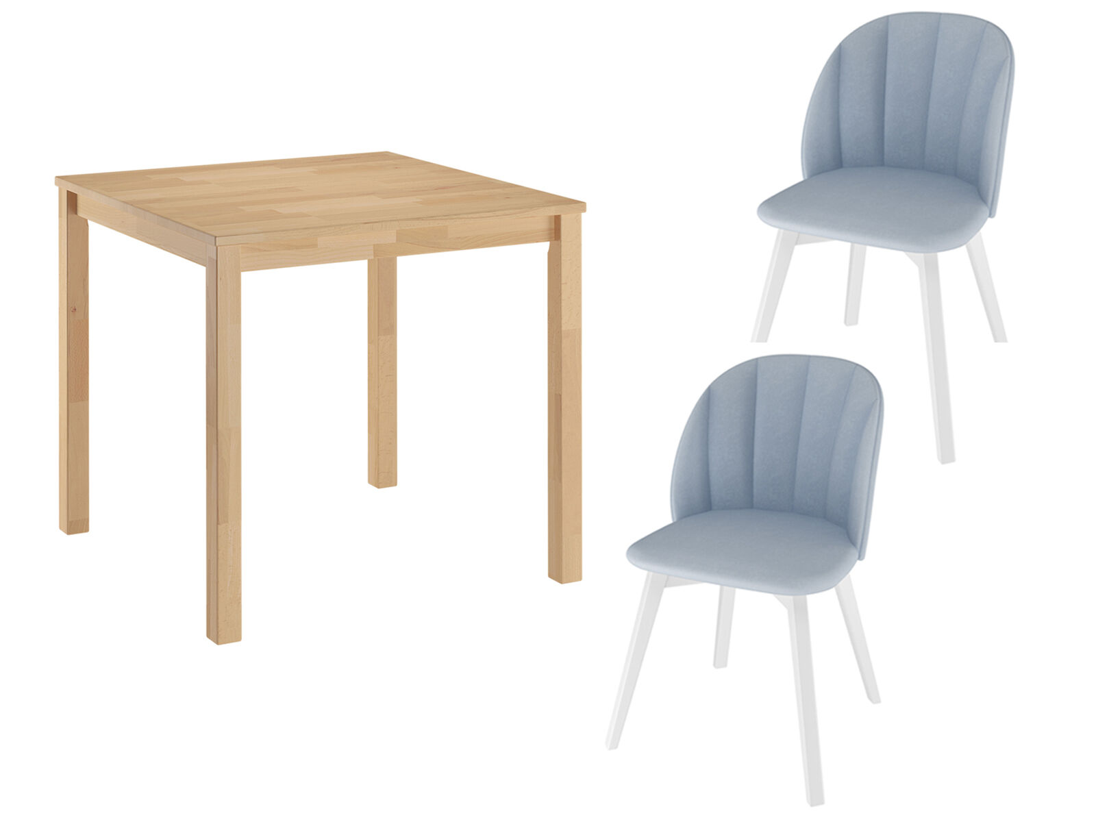 Tre varianti di tavolo 80x80 faggio con 2 sedie imbottite x 3 colori gambe  V-90.70-30-Set2