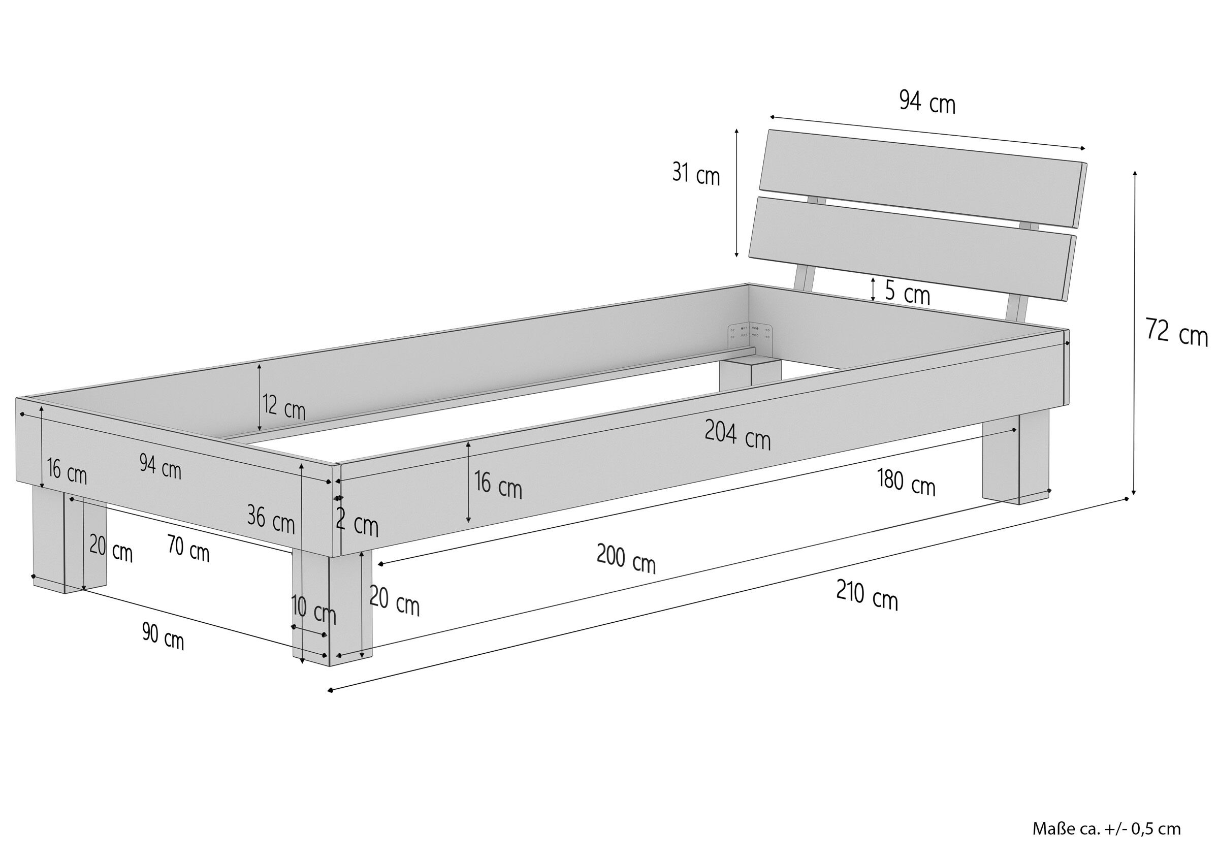 Tre varianti del solido letto/futon una piazza x materasso 90x200 in Rovere oliato V-60.88-09
