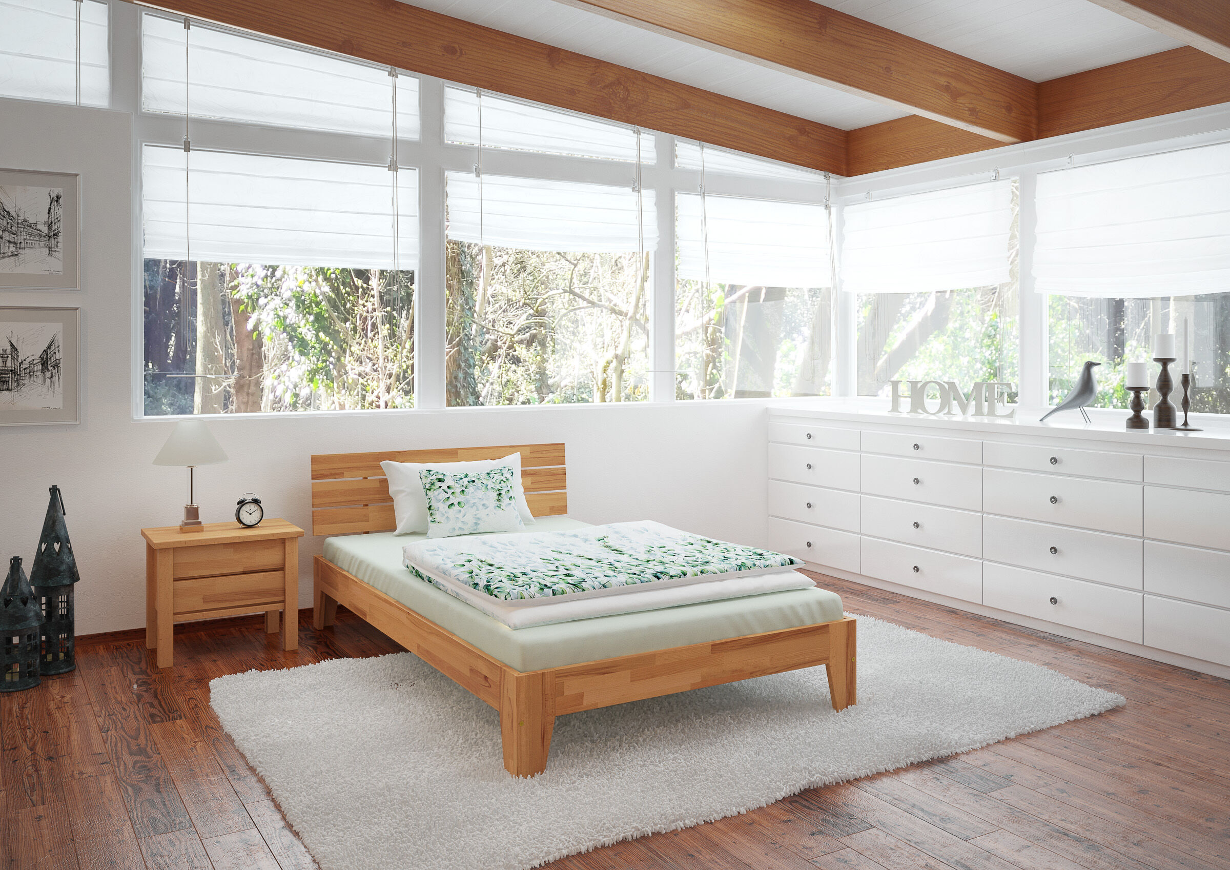 Quattro varianti dell'elegante letto in faggio laccato lungo 120x220 x materasso V-60.82-12-220