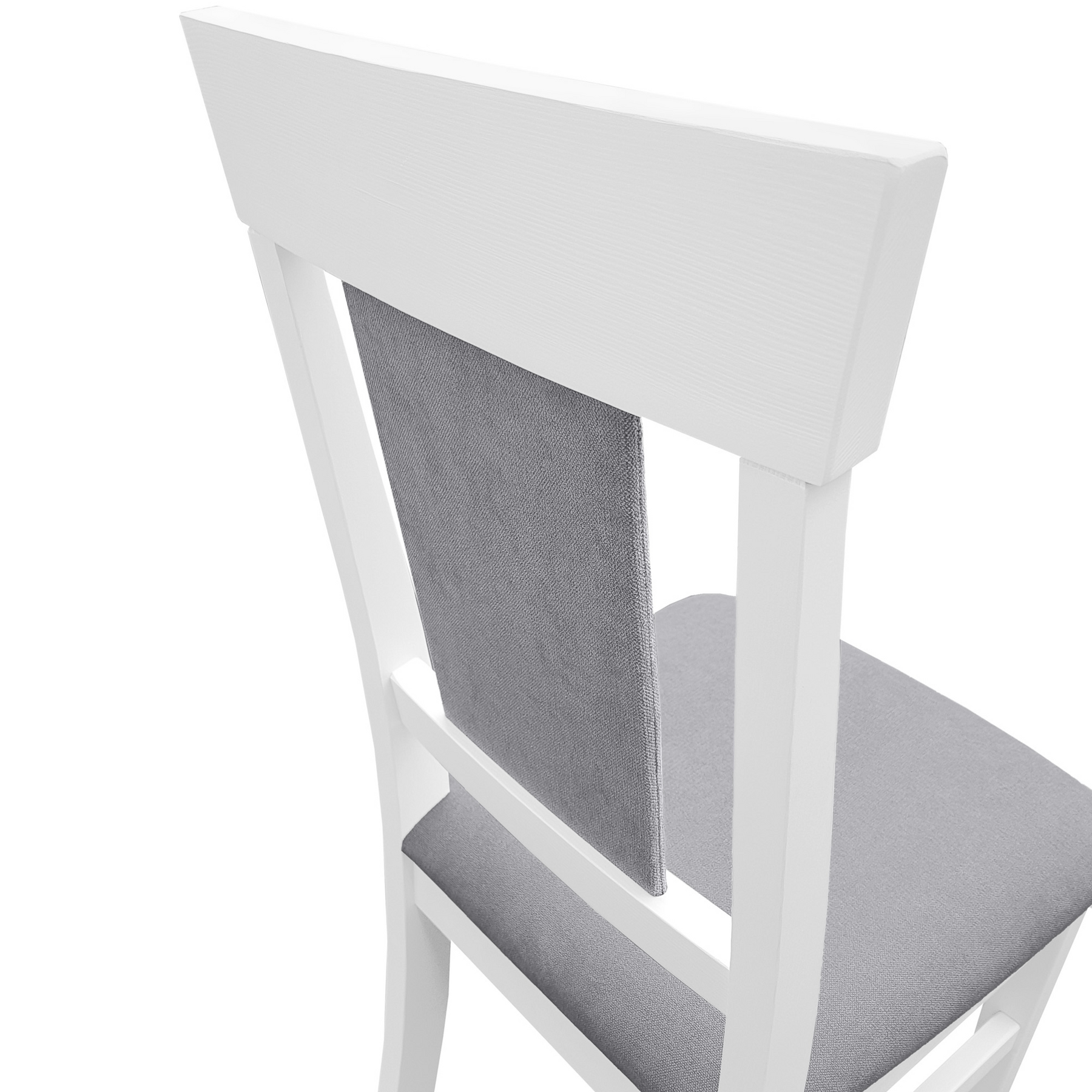  Stabiler Holzstuhl aus massiver Kiefer, Modell 25 Bezug Grau, waschweiß lackiert, Modernes Design mit gepolstertem Sitz und Lehne