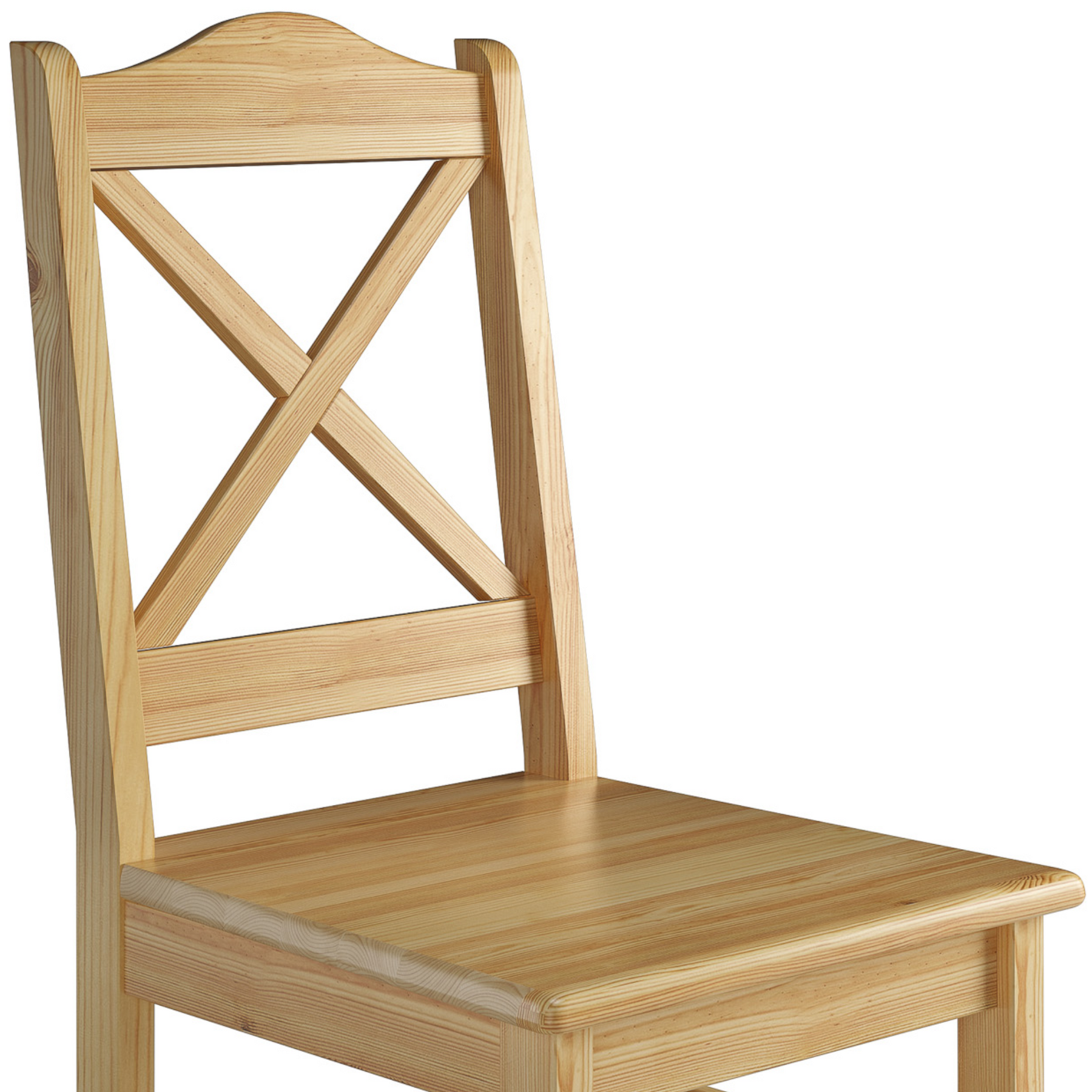 Stabiler Holzstuhl aus massiver Kiefer, Modell 20, klar lackiert, Bequeme Sitzfläche und angenehme Lehnenneigung 