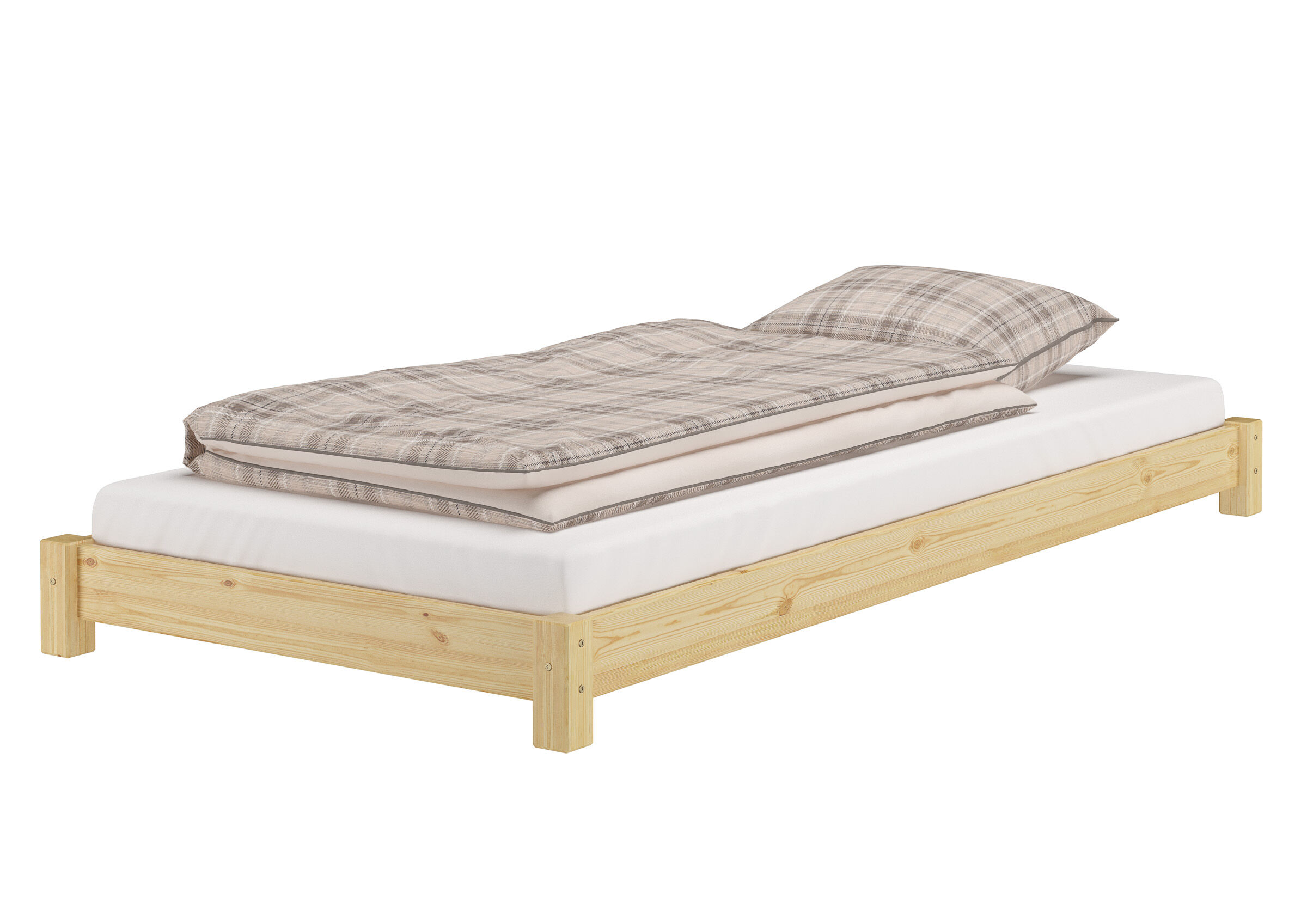 Tre varianti di letto una piazza larga futon molto basso 100x200 in pino massello V-60.51-10
