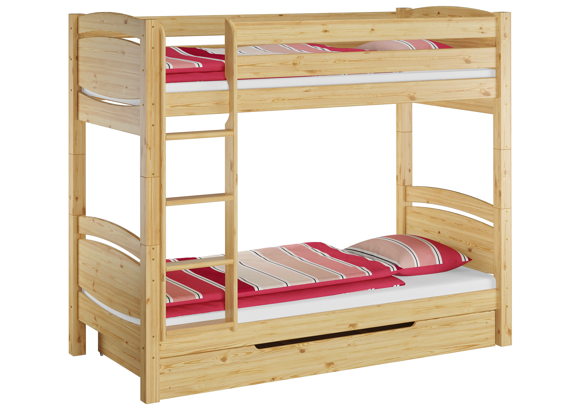 Tre varianti di bel letto a castello per adulti 90x200 in Pino massello V-60.13-09Ni100