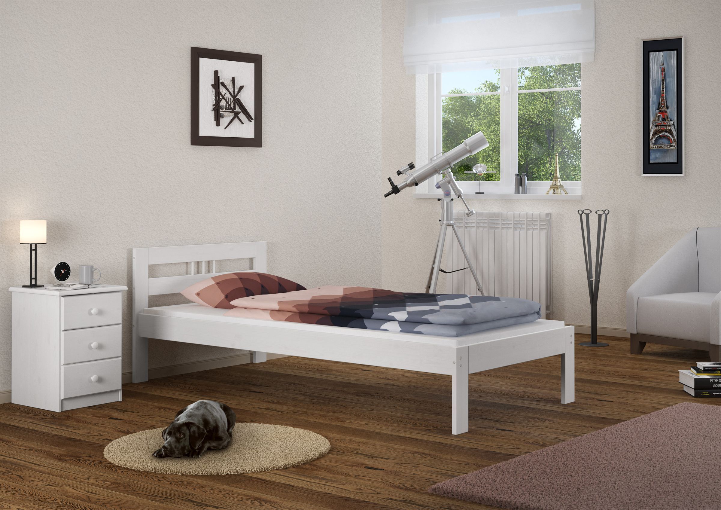 Cinque varianti di solido bianco elegante letto classico 90x200 in Pino massello V-60.64-09W