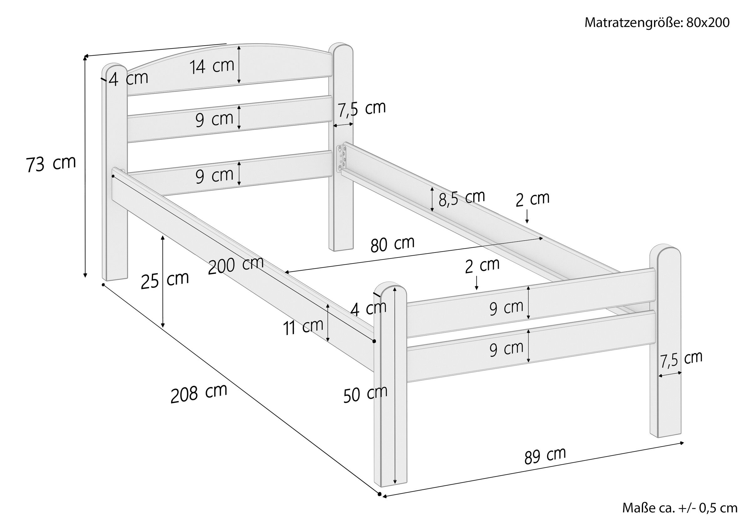 Sei varianti di letto una piazza stretta x ADULTI 80x200 in faggio massello laccato V-60.45-08