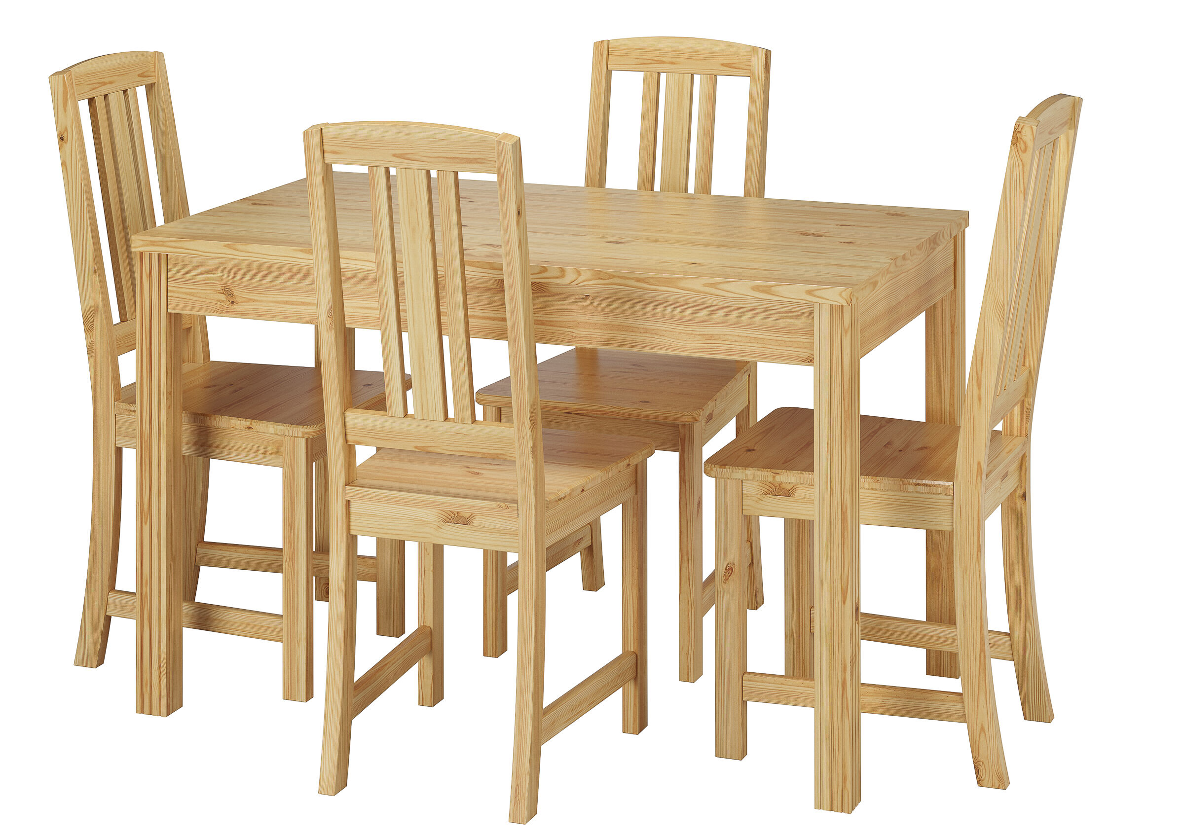 Tisch mit 4 Stühlen, Kiefer natur