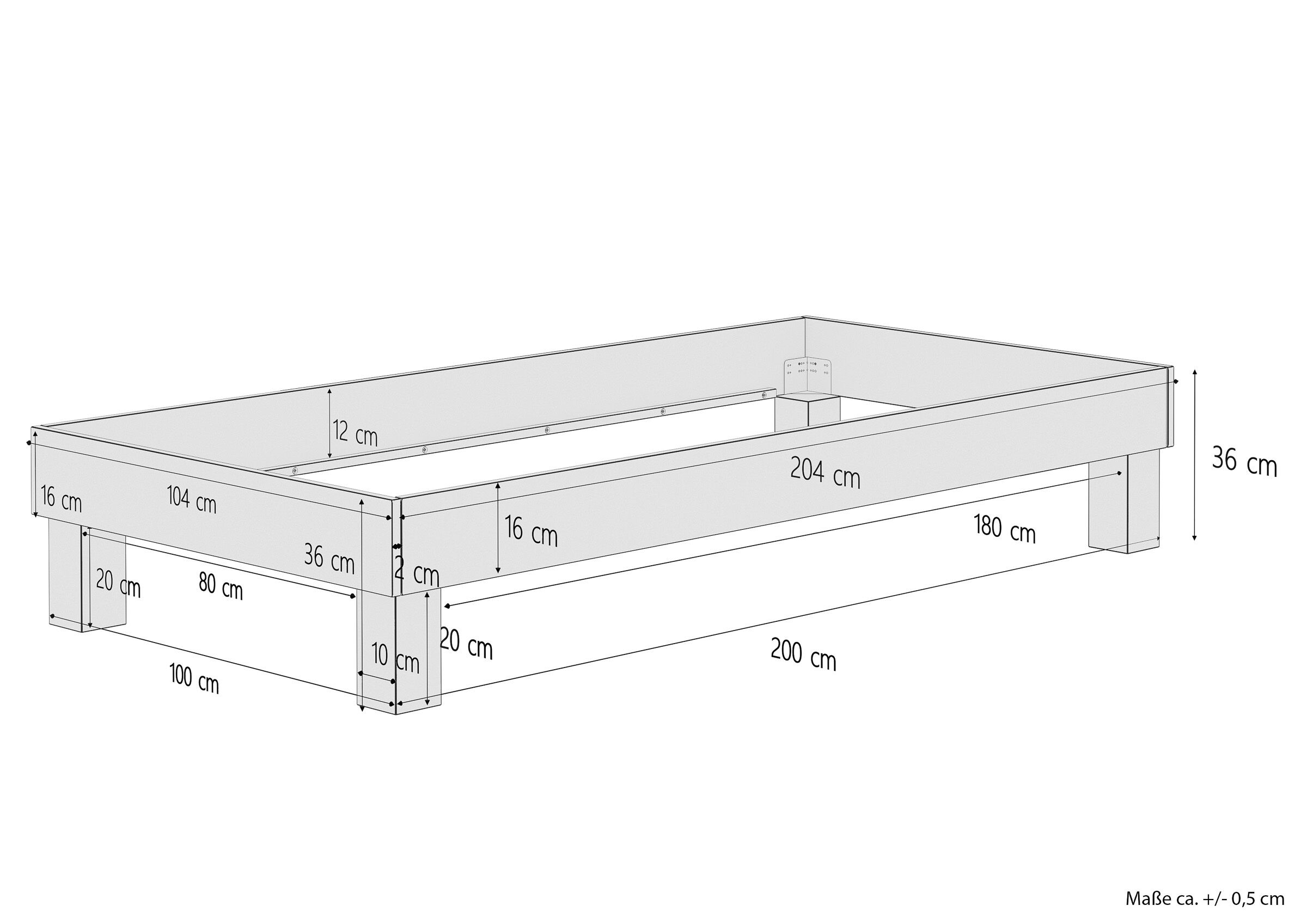 Holzbett breites Einzelbett 100x200 Buche Bettrahmen Futonbett mit wählbarem Zubehör  V-60.87-10W
