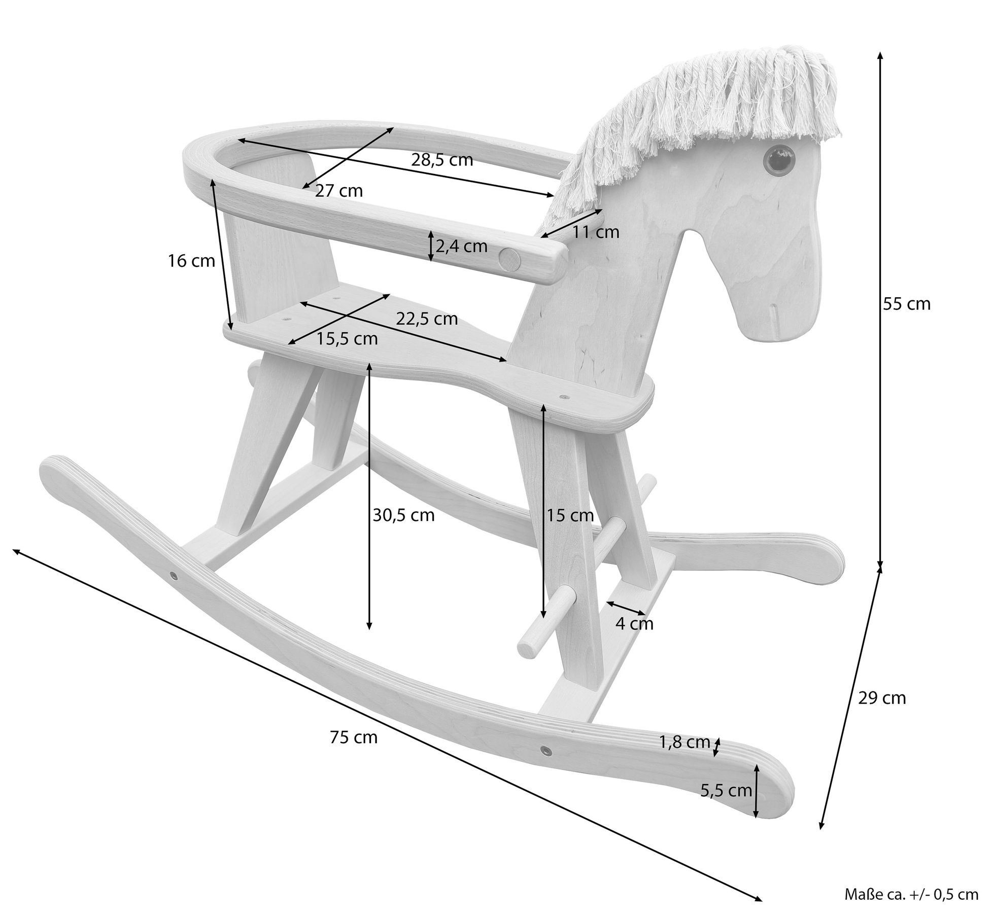 Solido cavallino a dondolo con protezione /schienale per bambini da 1 anni 96-223