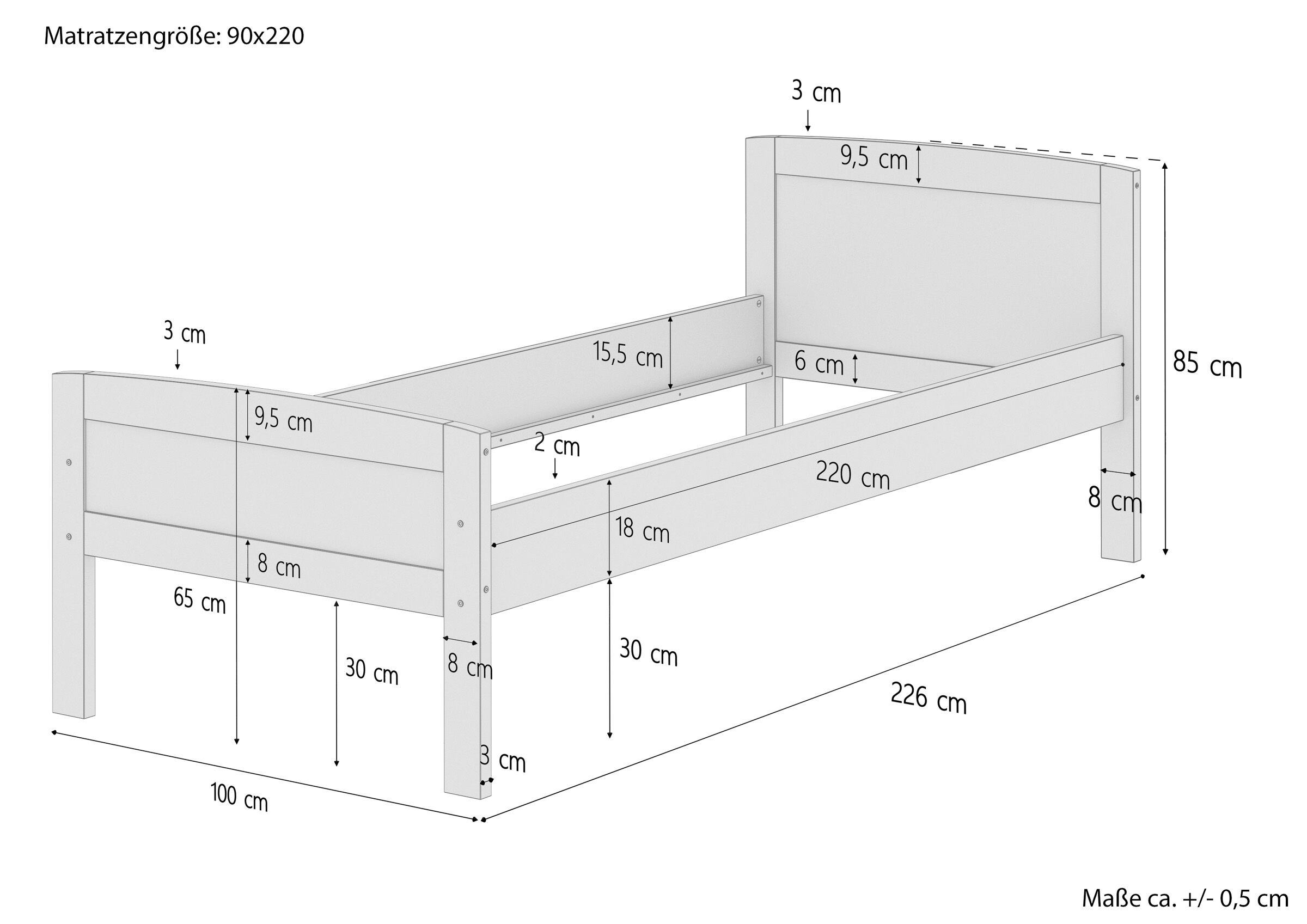 Cinque varianti x elegante letto 90x220 ANCHE per ANZIANI in Faggio laccato V-60.72-09-220