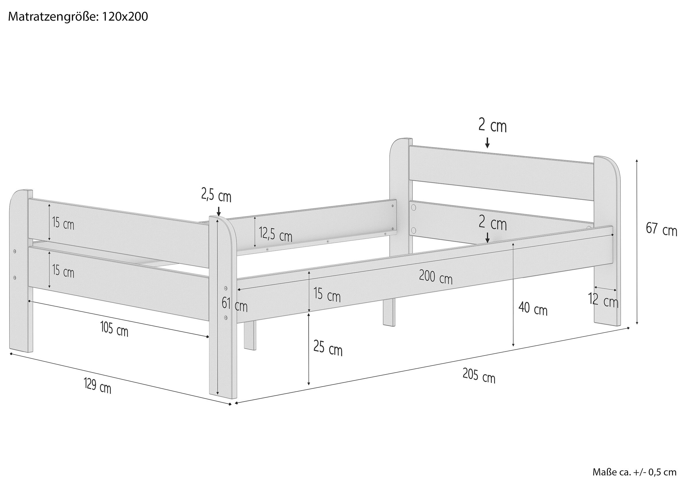 Tre varianti di robusto letto x ADULTI una piazza e mezza 120x200 in Pino massello V-60.39-12