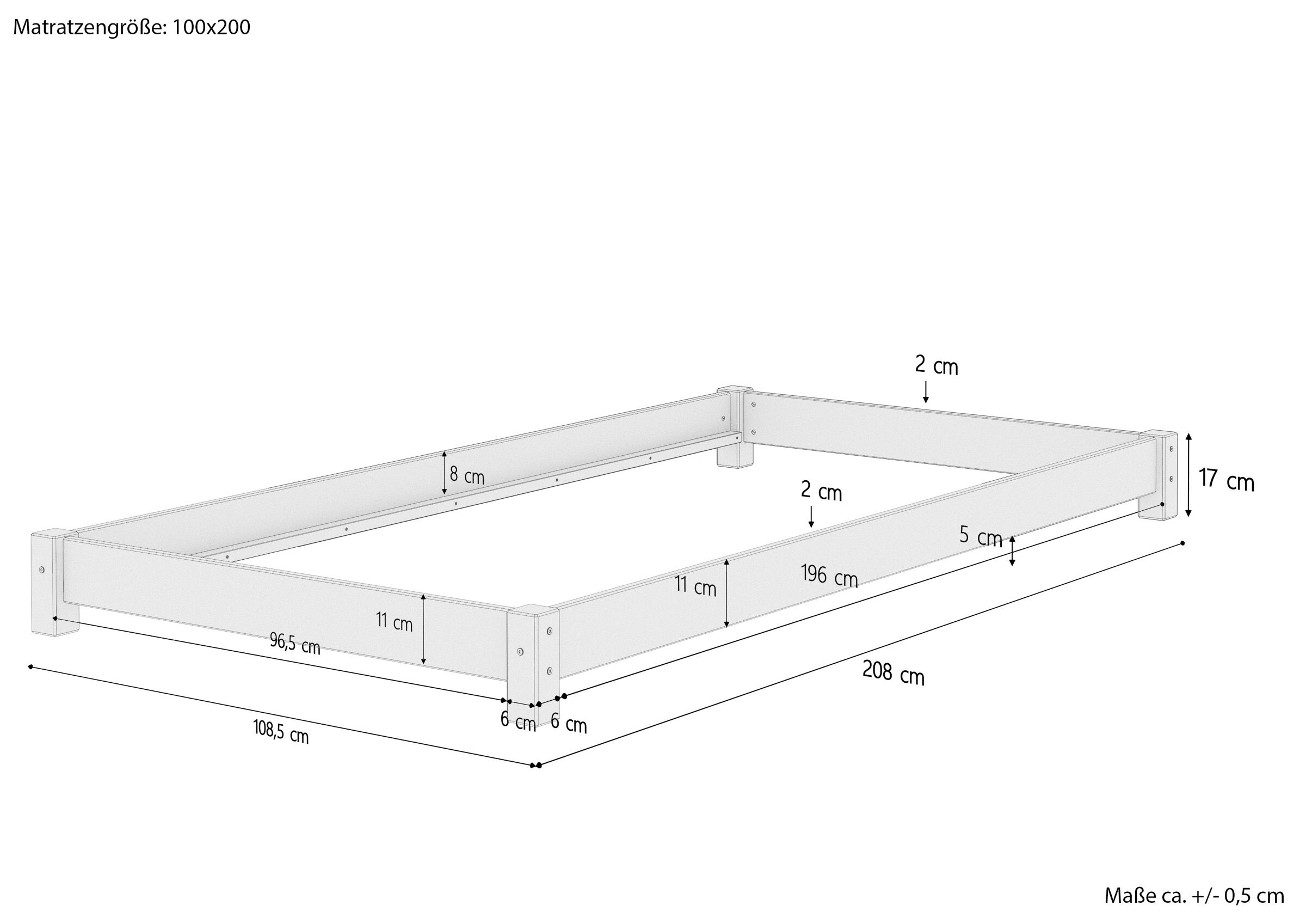 Tre varianti di letto una piazza larga futon molto basso 100x200 in pino massello V-60.51-10