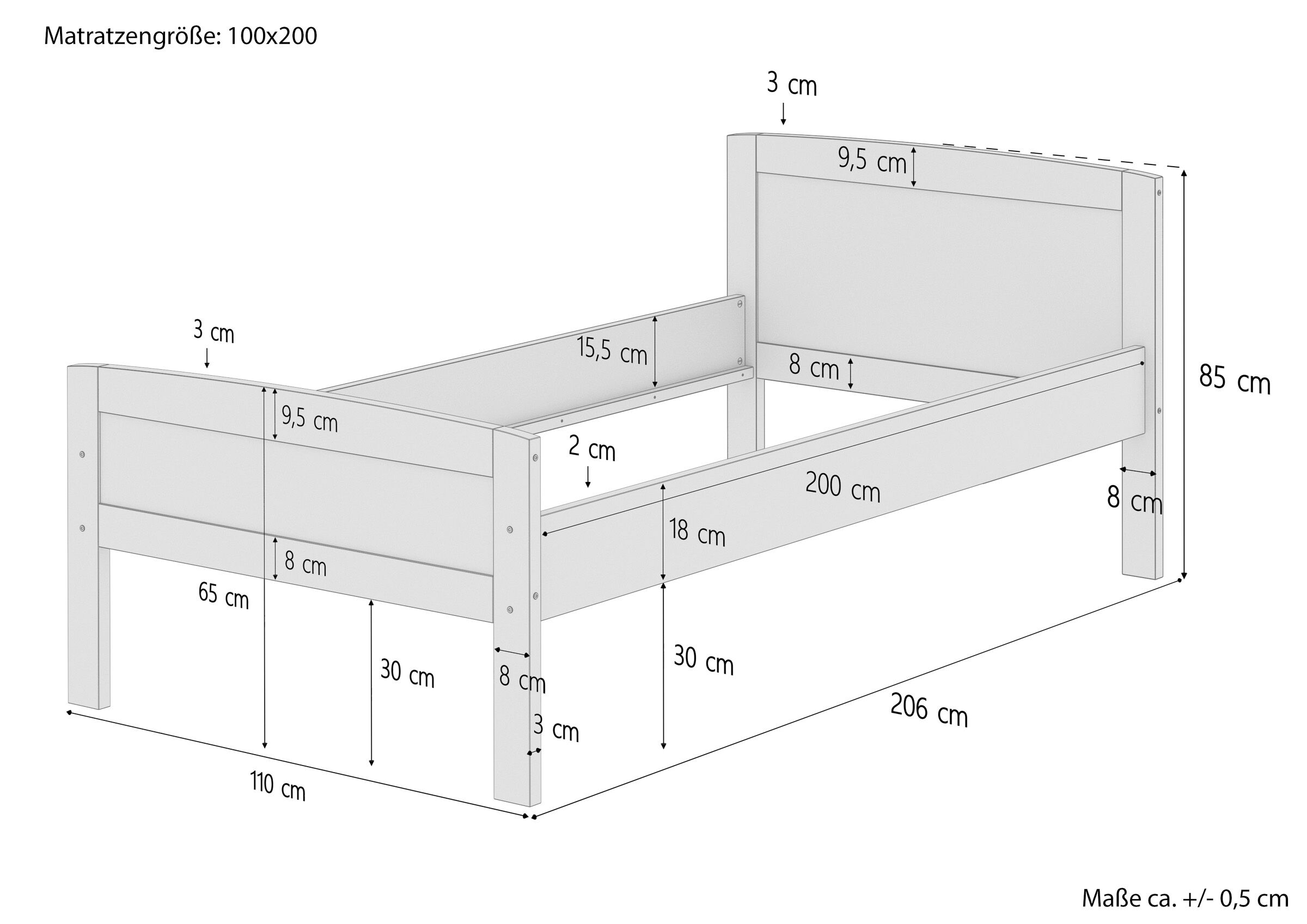 Cinque varianti di solido elegante letto 100x200 ANCHE per ANZIANI in Faggio laccato V-60.72-10