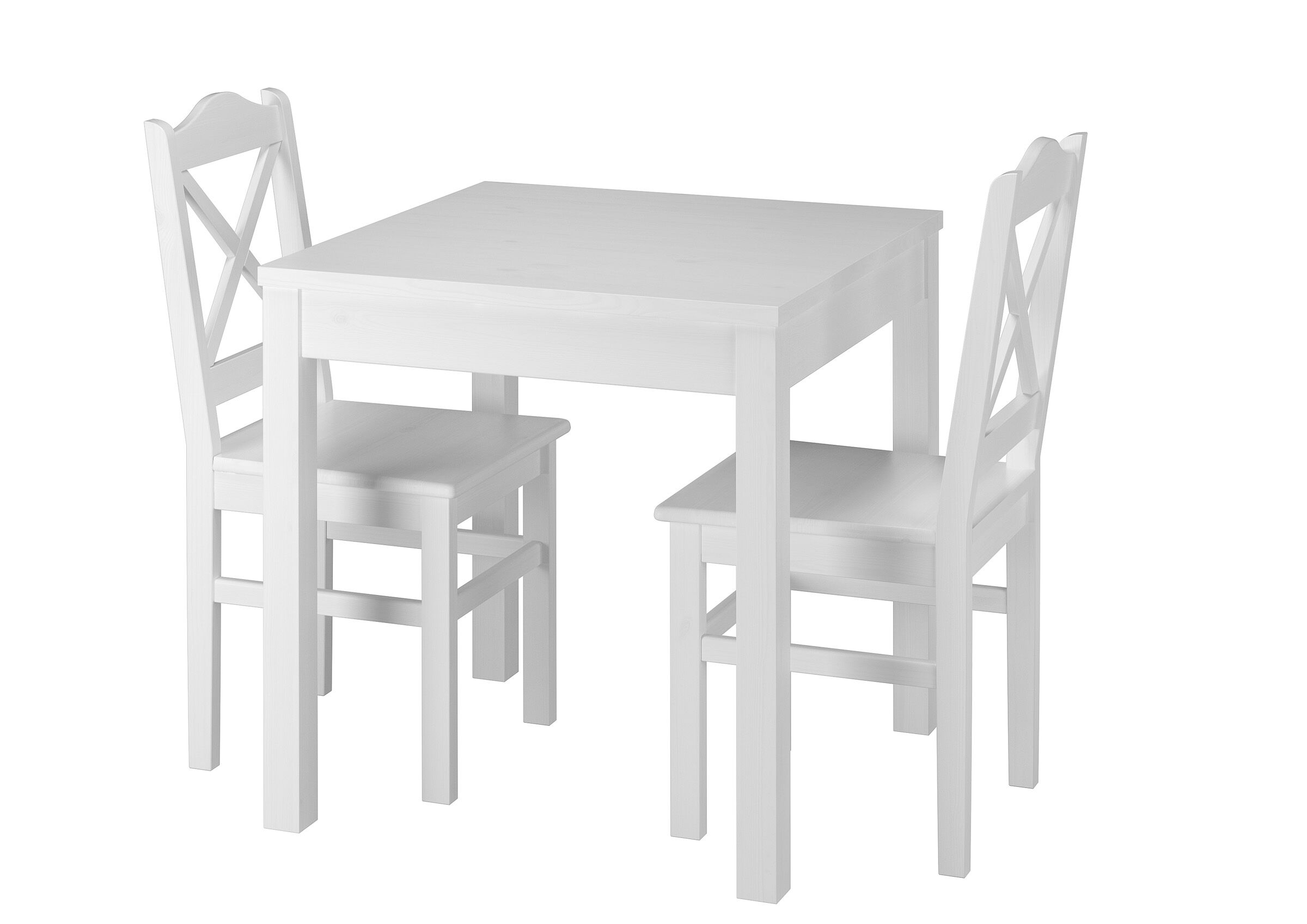 Weiße Essgruppe mit Tisch und 2 Stühle Kiefer Massivholz waschweiß 90.70-50 A W Set 20