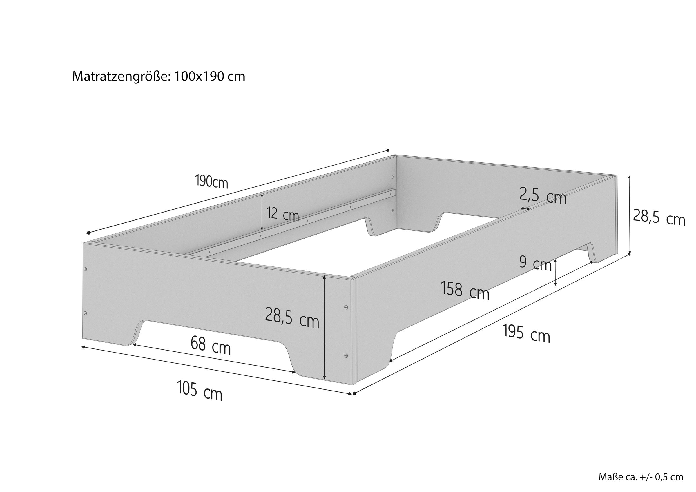 Sette varianti di solido letto x ADULTI una piazza larga 100x190 in Pino massello V-60.56-10-190