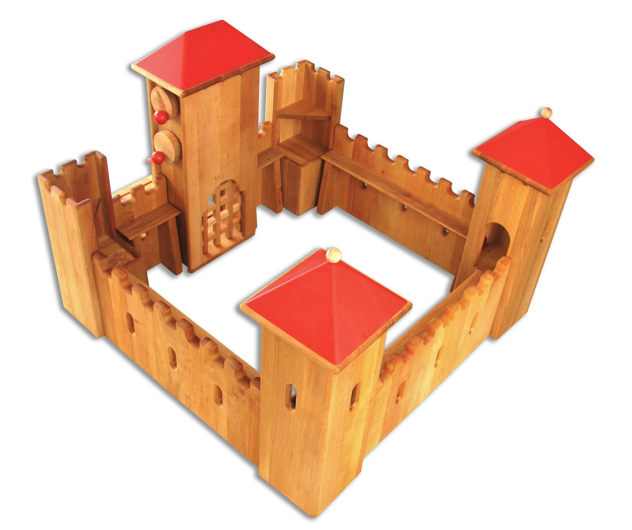 Bellissimo e solido castello dei cavalieri in legno con ponte e ferritoia mobili 931-140 