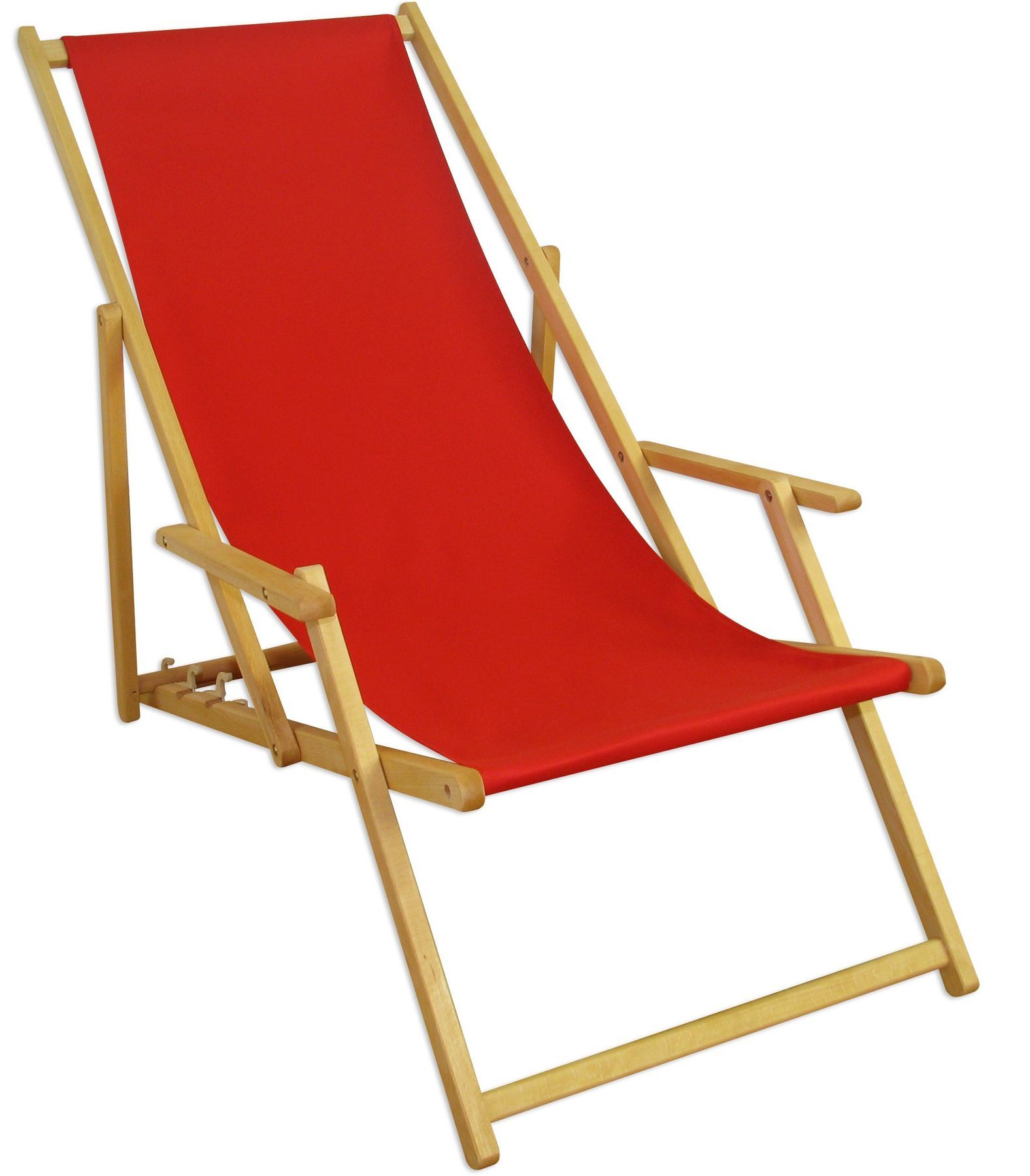 Liegestuhl rot für den Campingurlaub