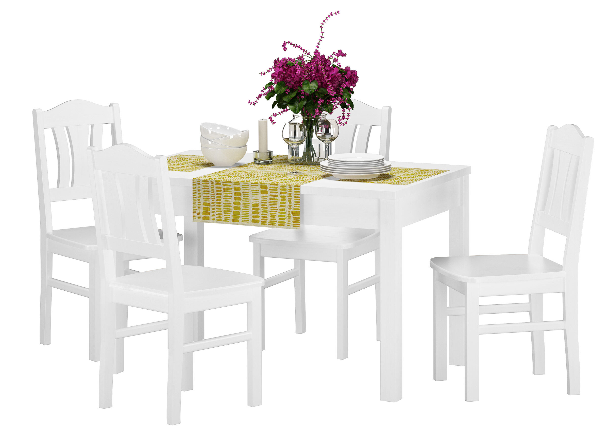 weißer Küchentisch mit Stühlen