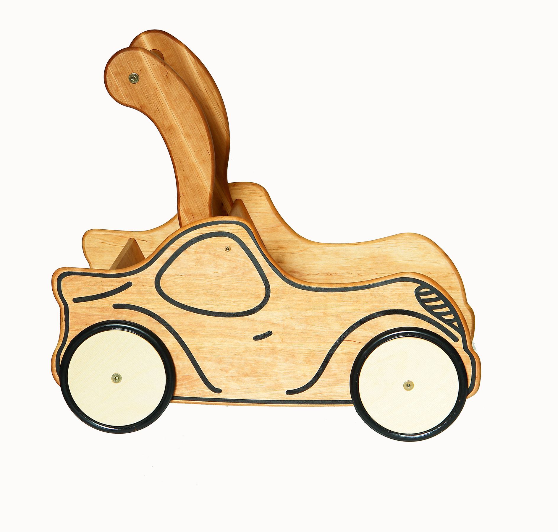 Carrozzina-auto da bambolotti e per bambini di 2-3 anni in solido legno 934-3111