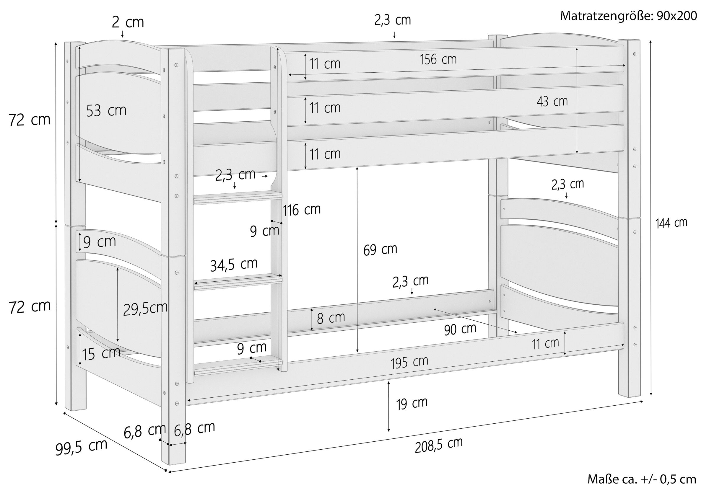 Etagenbett Massivholz Kiefer 90x200cm Stockbett hohes Bett Zubehör wählbar V-60.13-09Ni70