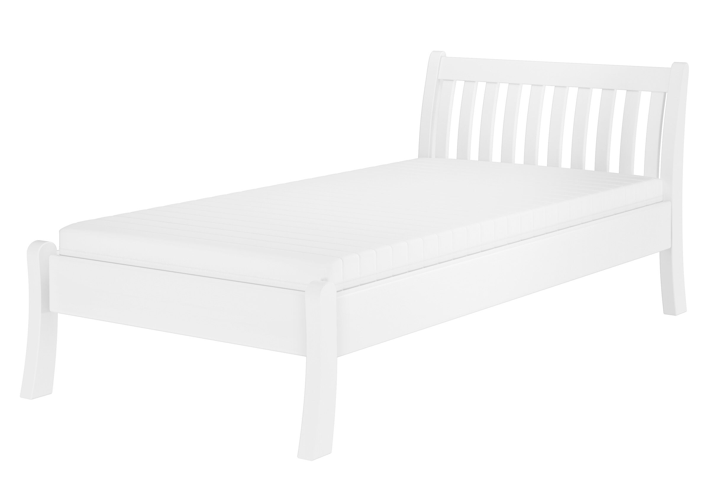 weißes Holzbett mit hoher Sitzkante 
