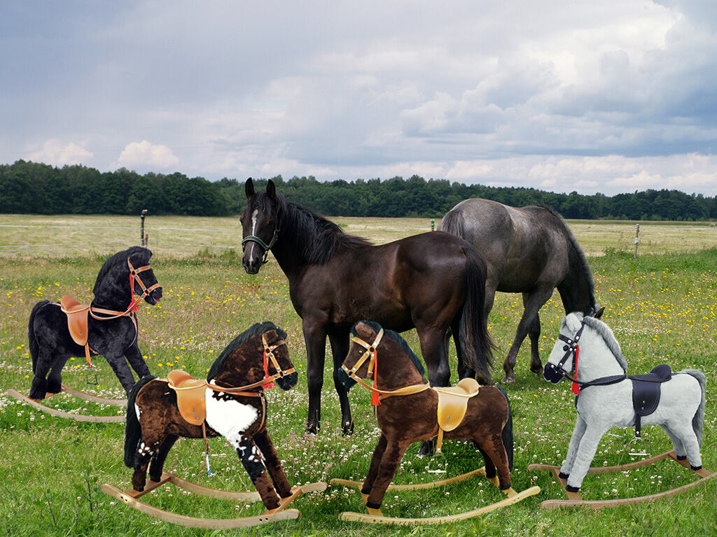 Solido cavallo a dondolo palomino per bambini da 3 anni con solidi finimenti 96-115