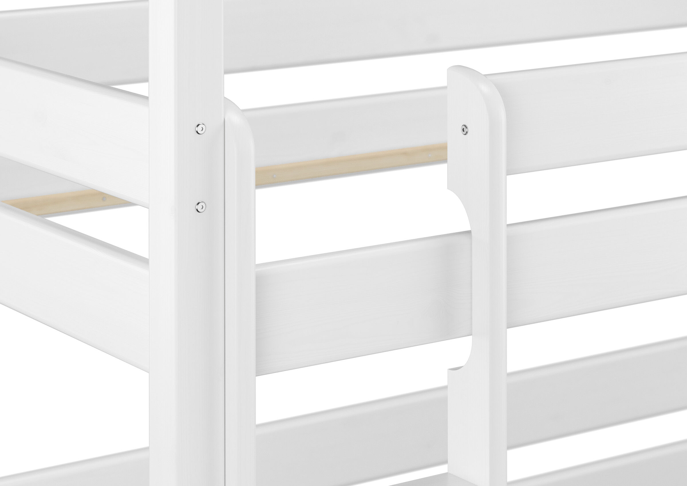 Tre varianti di letto a castello triplo bianco per adulti 80x200 massello di pino V-60.03-08W