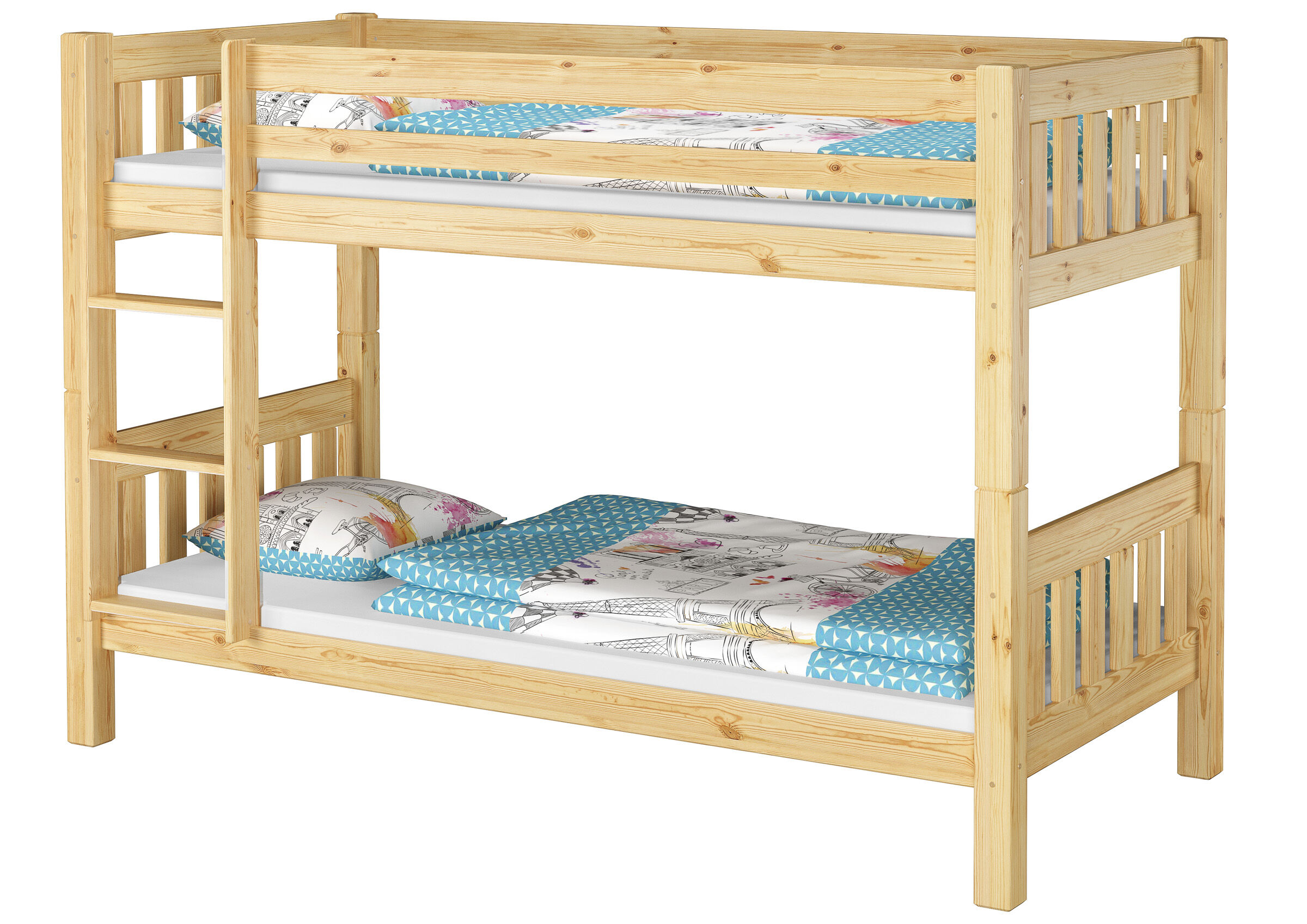 Nove varianti di letto a castello per ragazzi per materassi 90x200 in Pino laccato V-60.06-09