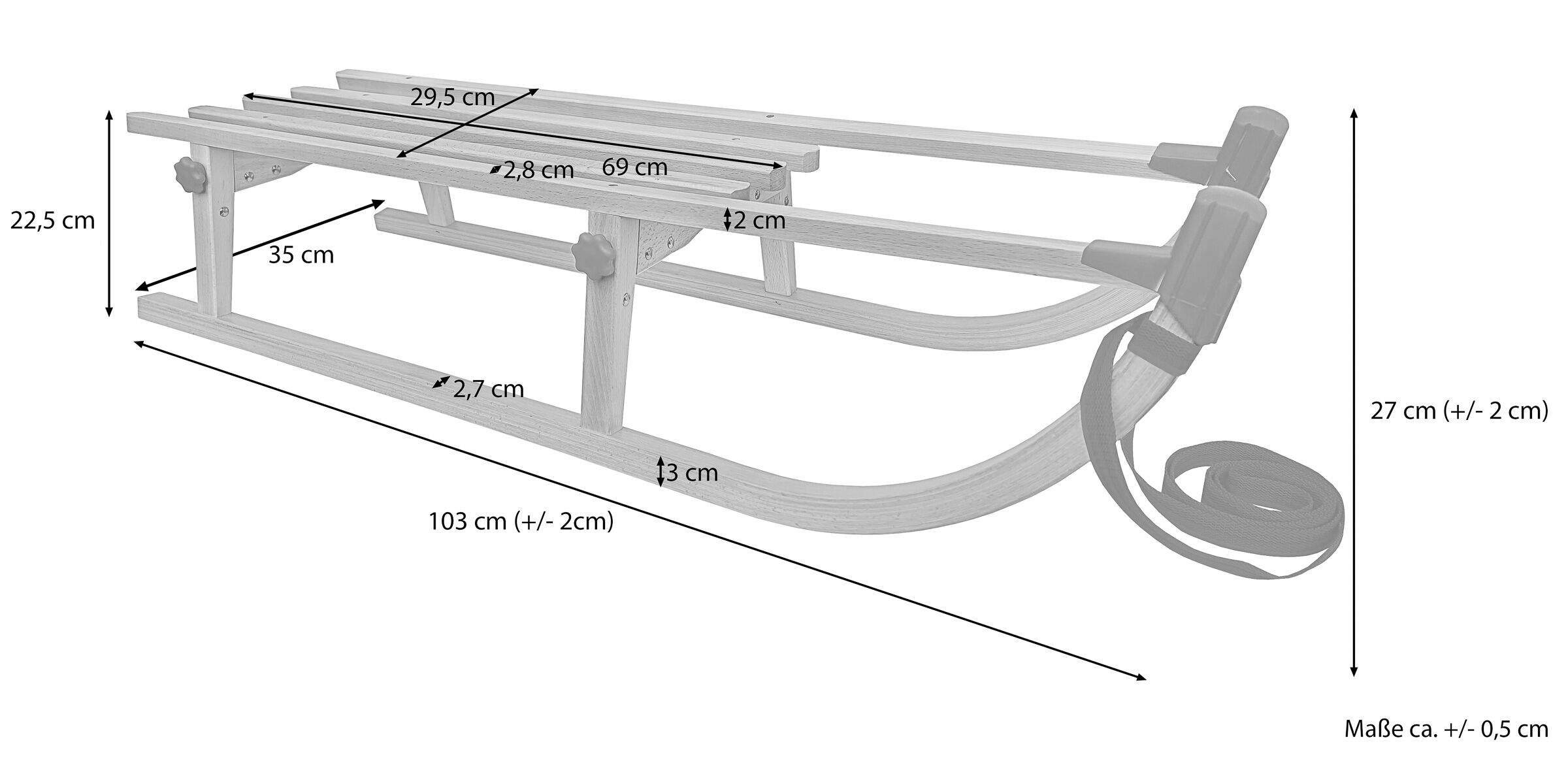 Sette varianti x slitta classica Davos pieghevole 105 cm per tutti in solido Faggio V-22-105