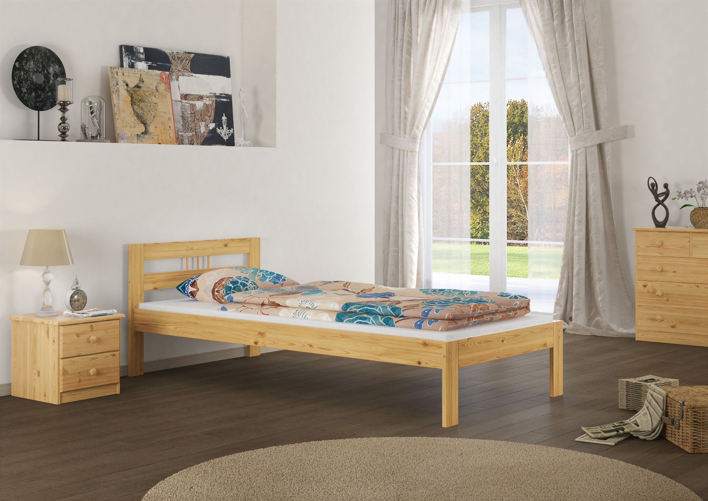 Tre varianti di solido elegante letto classico 90x200 in Pino massello laccato V-60.64-09