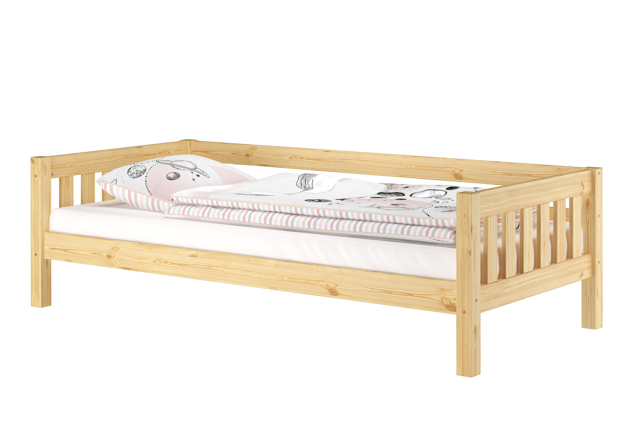 Gemütliches Kinderbett mit dreiseitiger Sicherung 90x200 cm Kiefer V-60.29-09