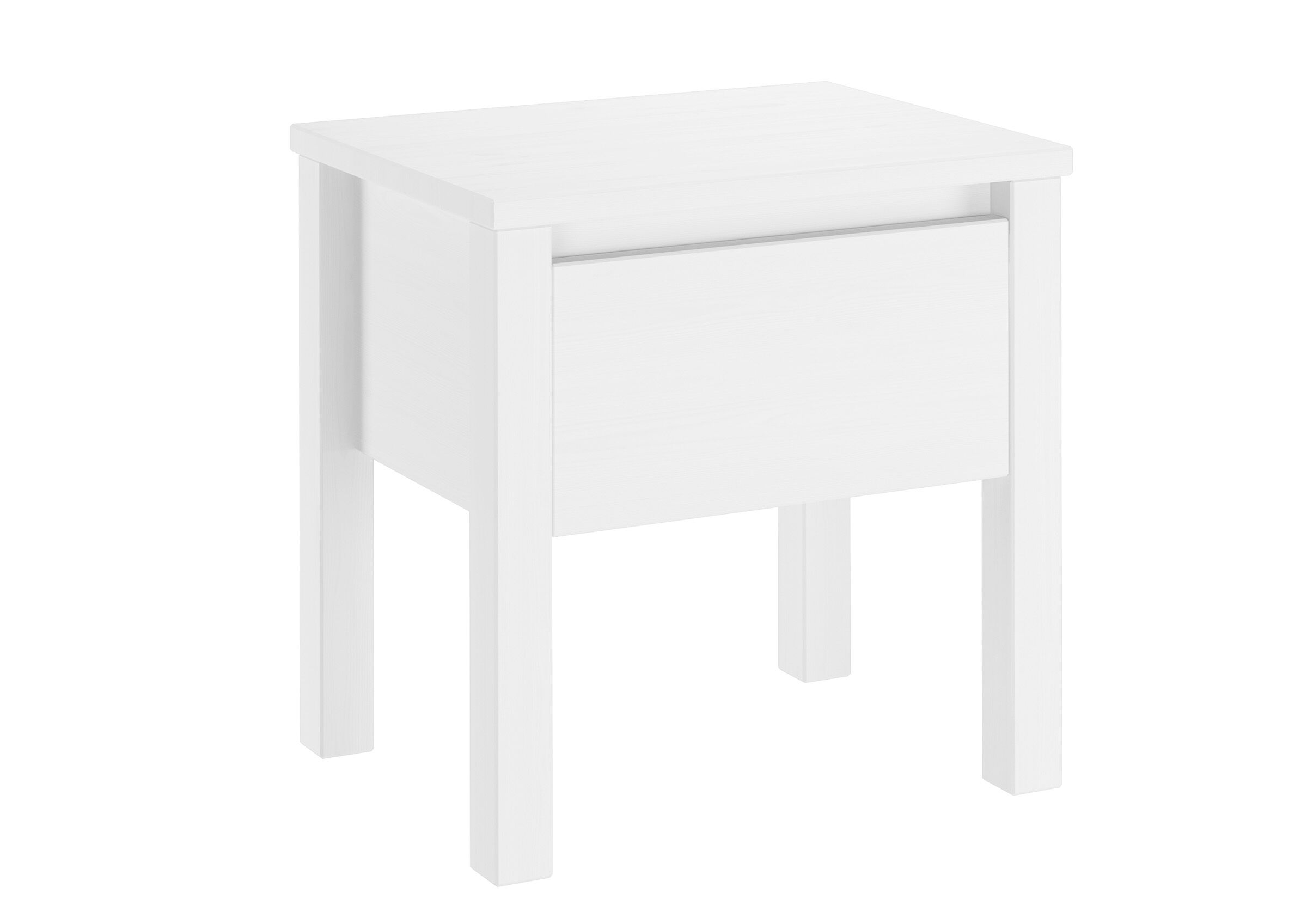 Table de chevet en pin massif peint blanc, style moderne avec 1 tiroir 90.20-K14W