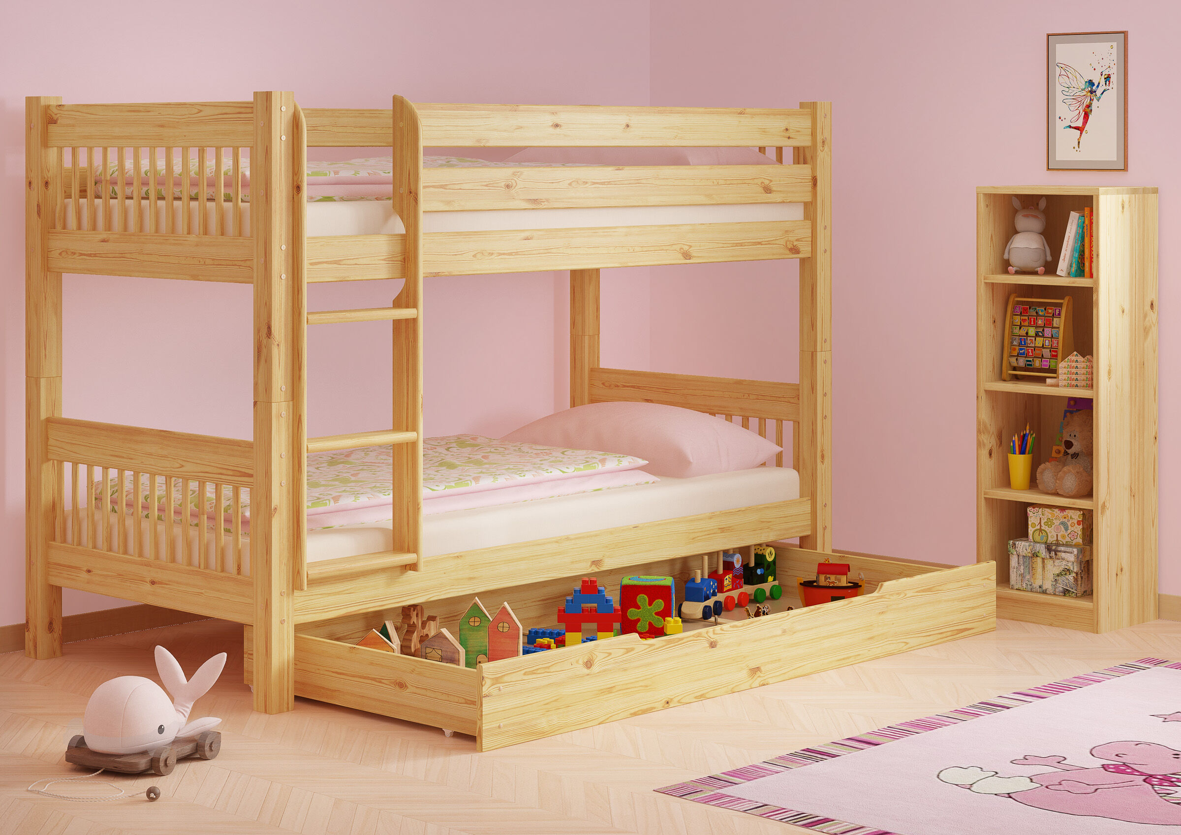 Kinderstockbett aus Massivholz mit wählbarem Zubehör, Liegefläche 90x200 V-60.12-09Ni70