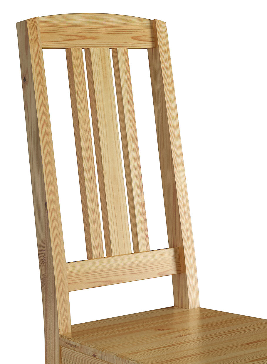 Stuhl aus Massivholz Kiefer mit sanft geschwungener Rückenlehne und vertikalen Streben 