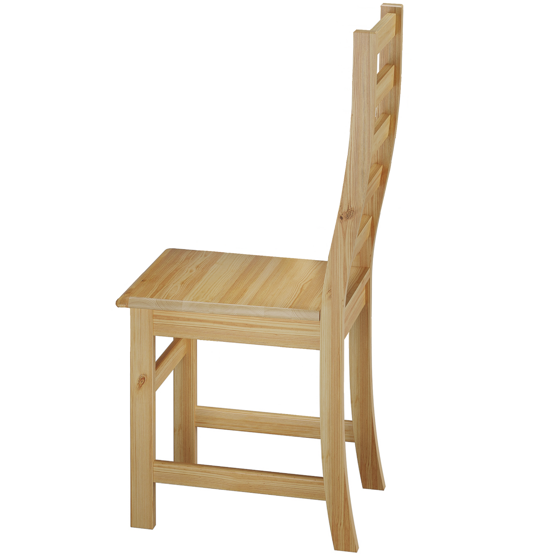 Stuhl aus Massivholz Kiefer mit elegant geschwungener Rückenlehne und geraden Streben 