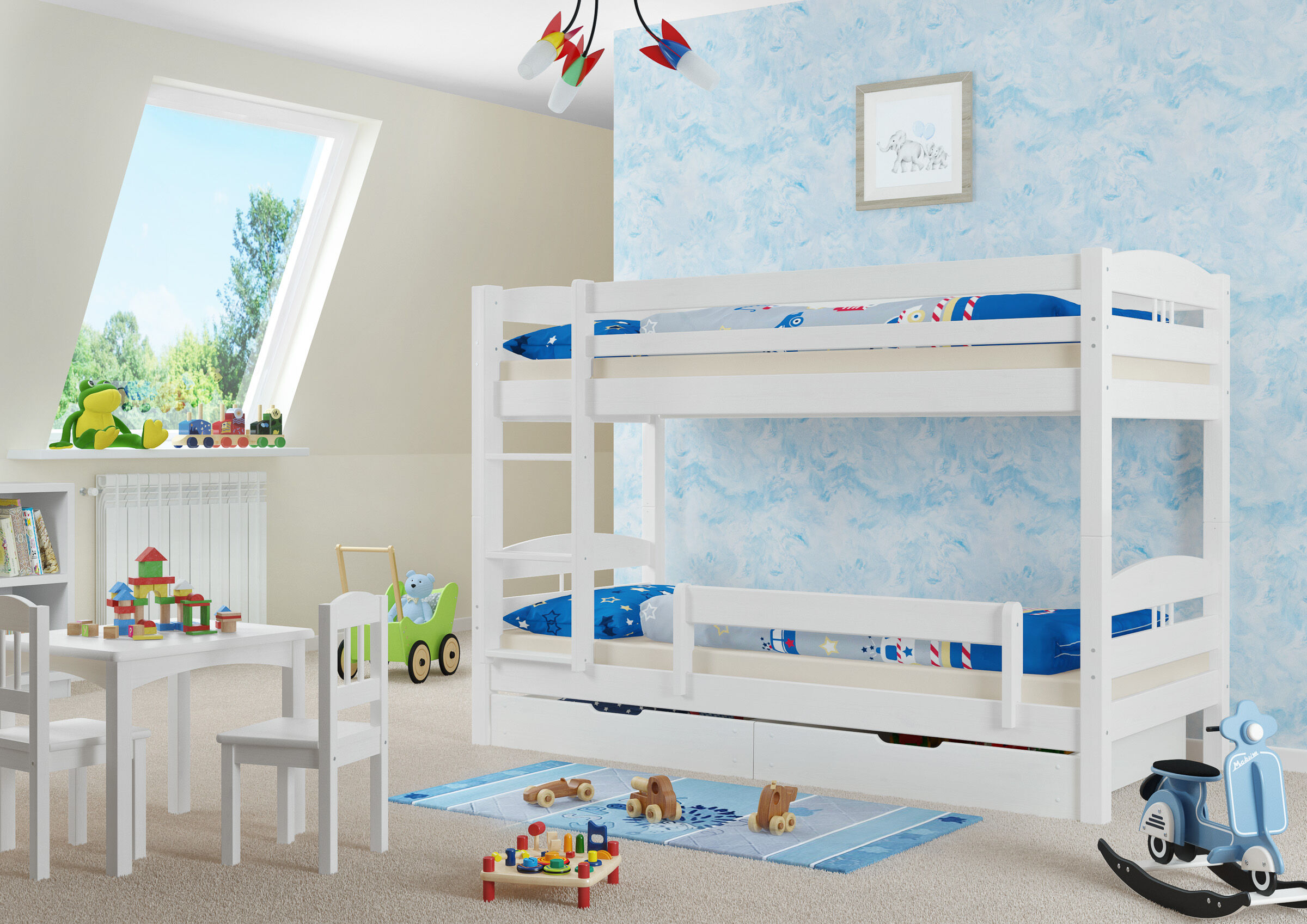 Dieci varianti di letto a castello bianco per bambini per materassi 90x200 in Pino V-60.10-09W